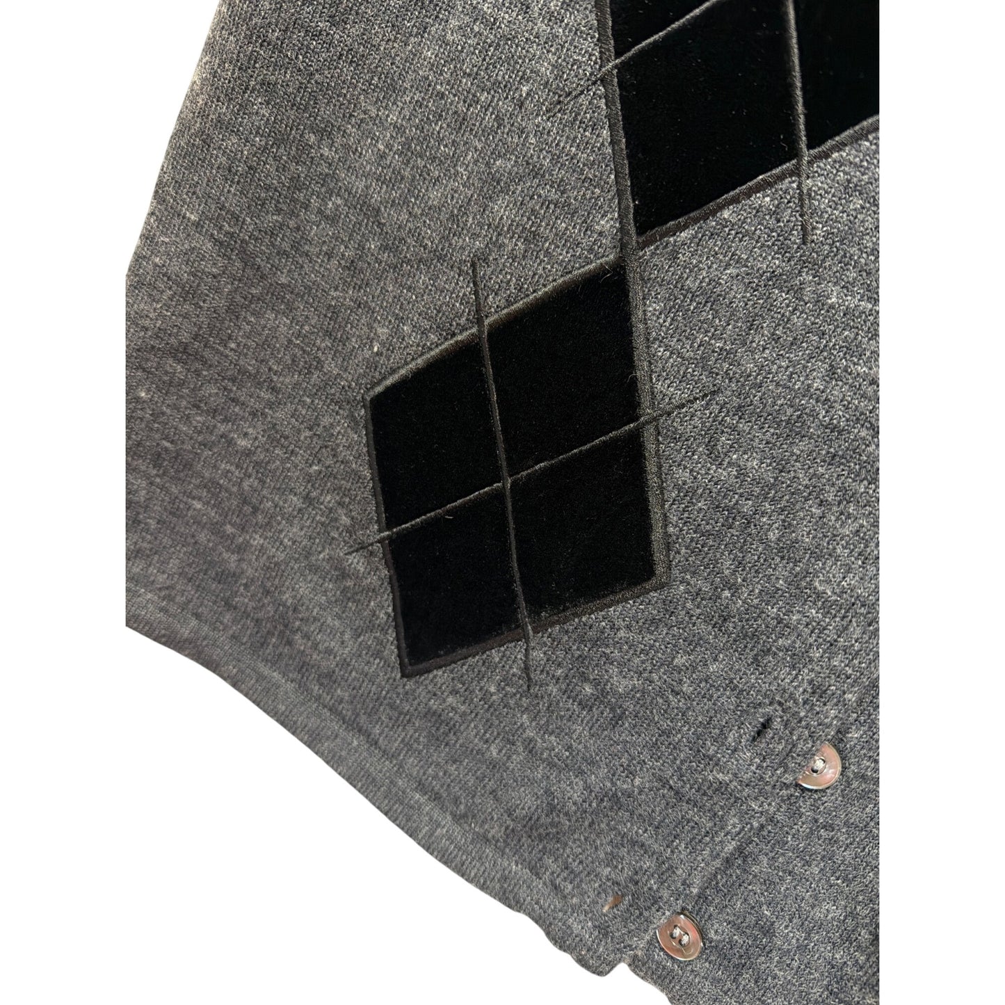 Eddie Bauer Vintage 90s Gray Vest Black Velvet Argyle Merino Wool