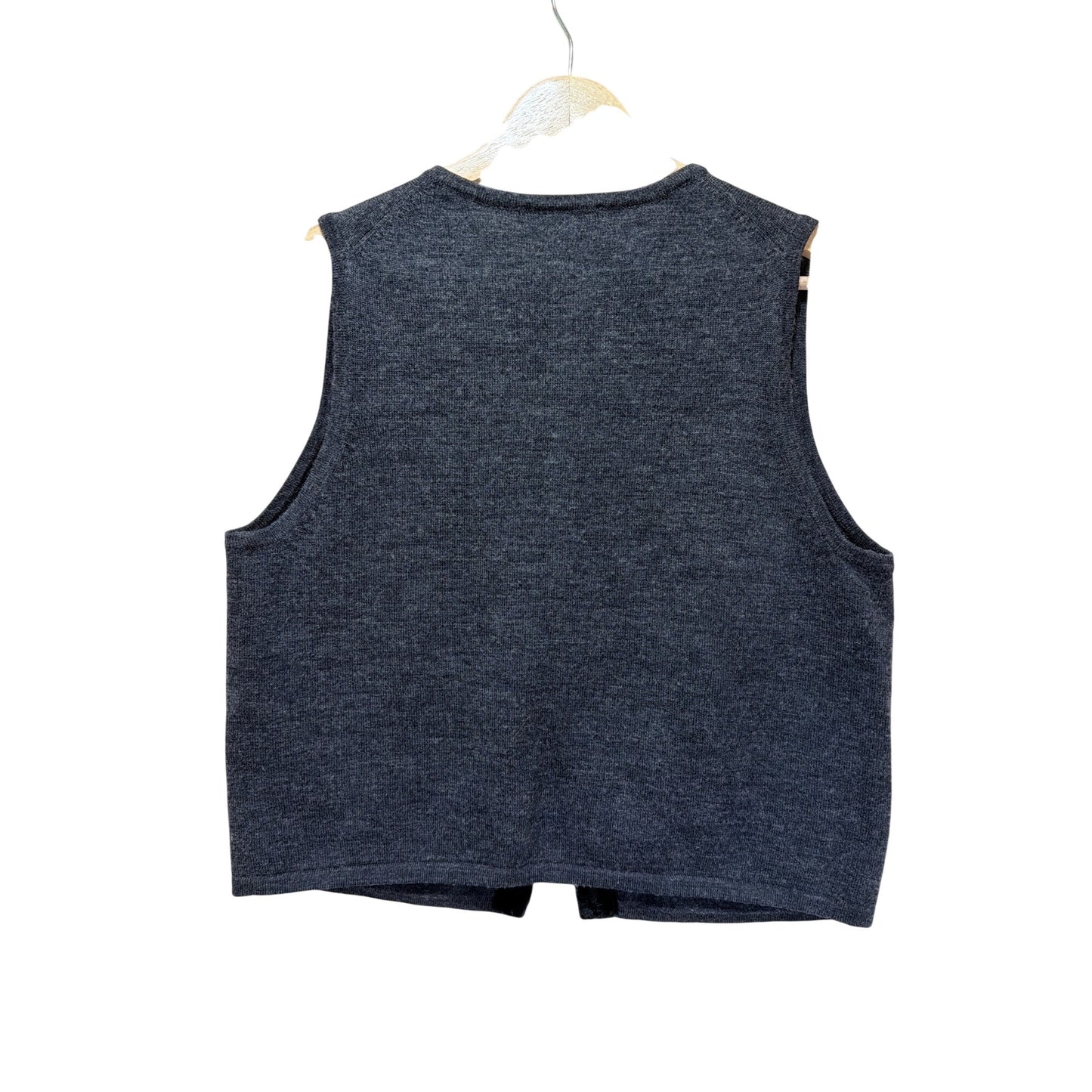 Eddie Bauer Vintage 90s Gray Vest Black Velvet Argyle Merino Wool