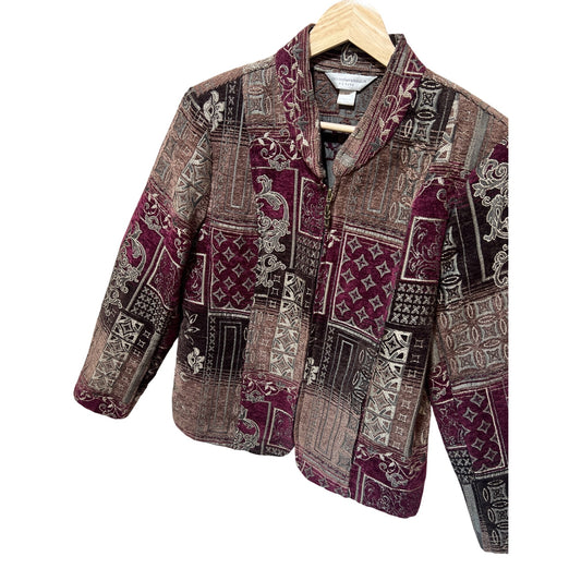 Christopher & Banks Petite Vintage 90s Tapestry Jacket Zip Front Multicolor Polyester/Rayon Blend