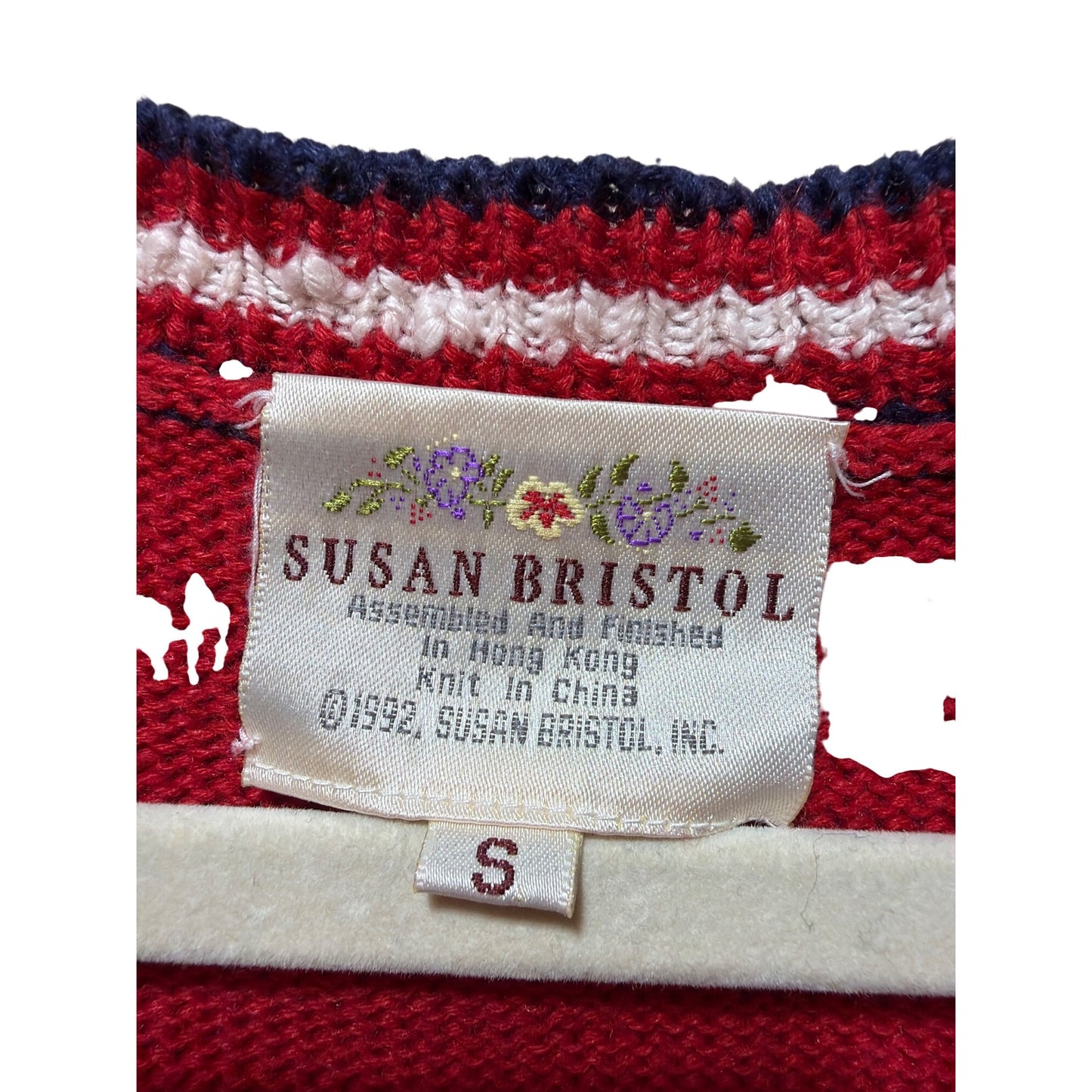 Susan Bristol 1992 Womens Golf-Themed Red Knit Sweater Vest S Plaid Appliqué Zip Front