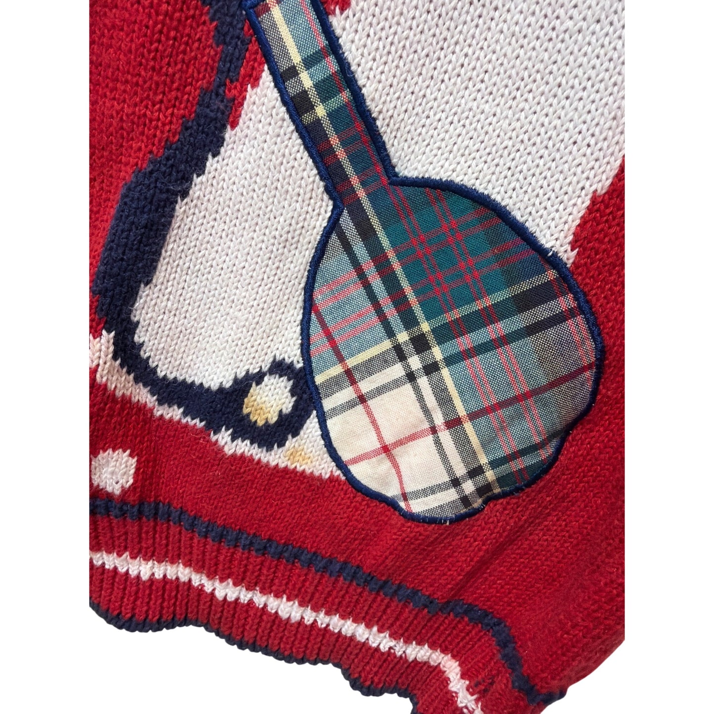 Susan Bristol 1992 Womens Golf-Themed Red Knit Sweater Vest S Plaid Appliqué Zip Front