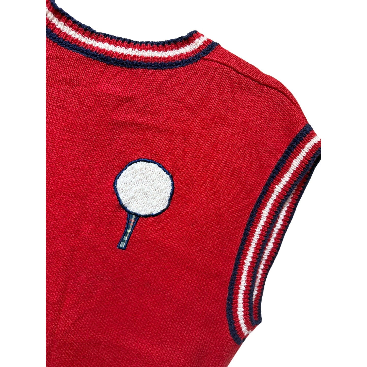 Susan Bristol 1992 Womens Golf-Themed Red Knit Sweater Vest S Plaid Appliqué Zip Front