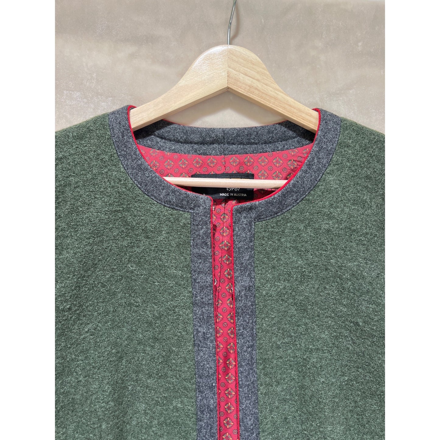 Geiger Tyrol Green Boiled Wool Jacket With Red Lining & Grey Trim Made In Austria Size 42
