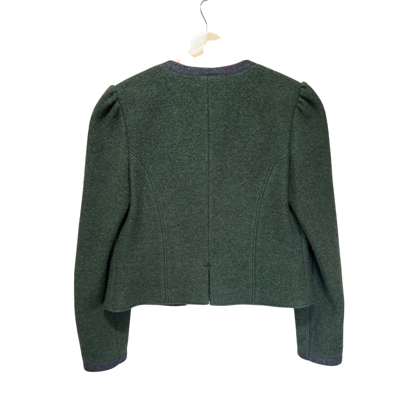Geiger Tyrol Green Boiled Wool Jacket With Red Lining & Grey Trim Made In Austria Size 42