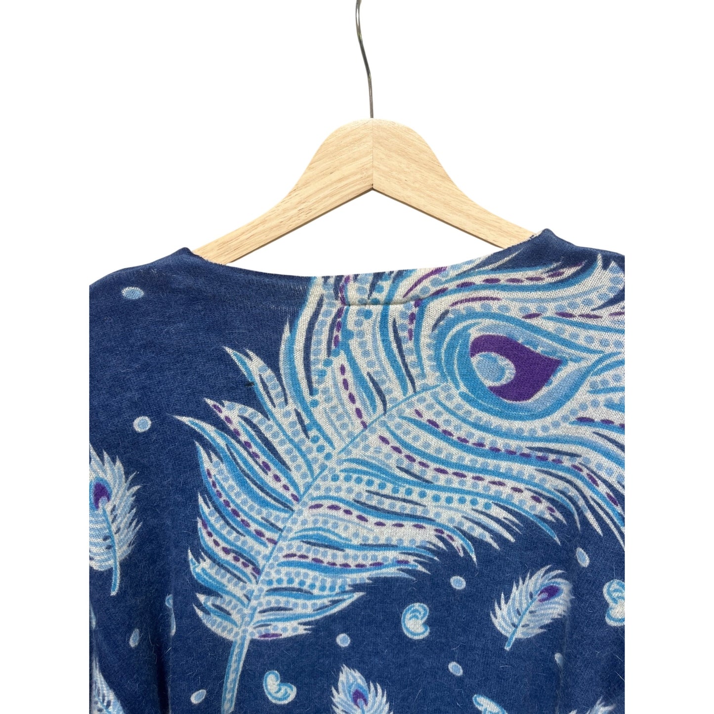 Suzelle NWT Vintage 80's Blue Turquoise Sweater With Peacock Feather Sequin Detail Lambswool & Angora Blend Small