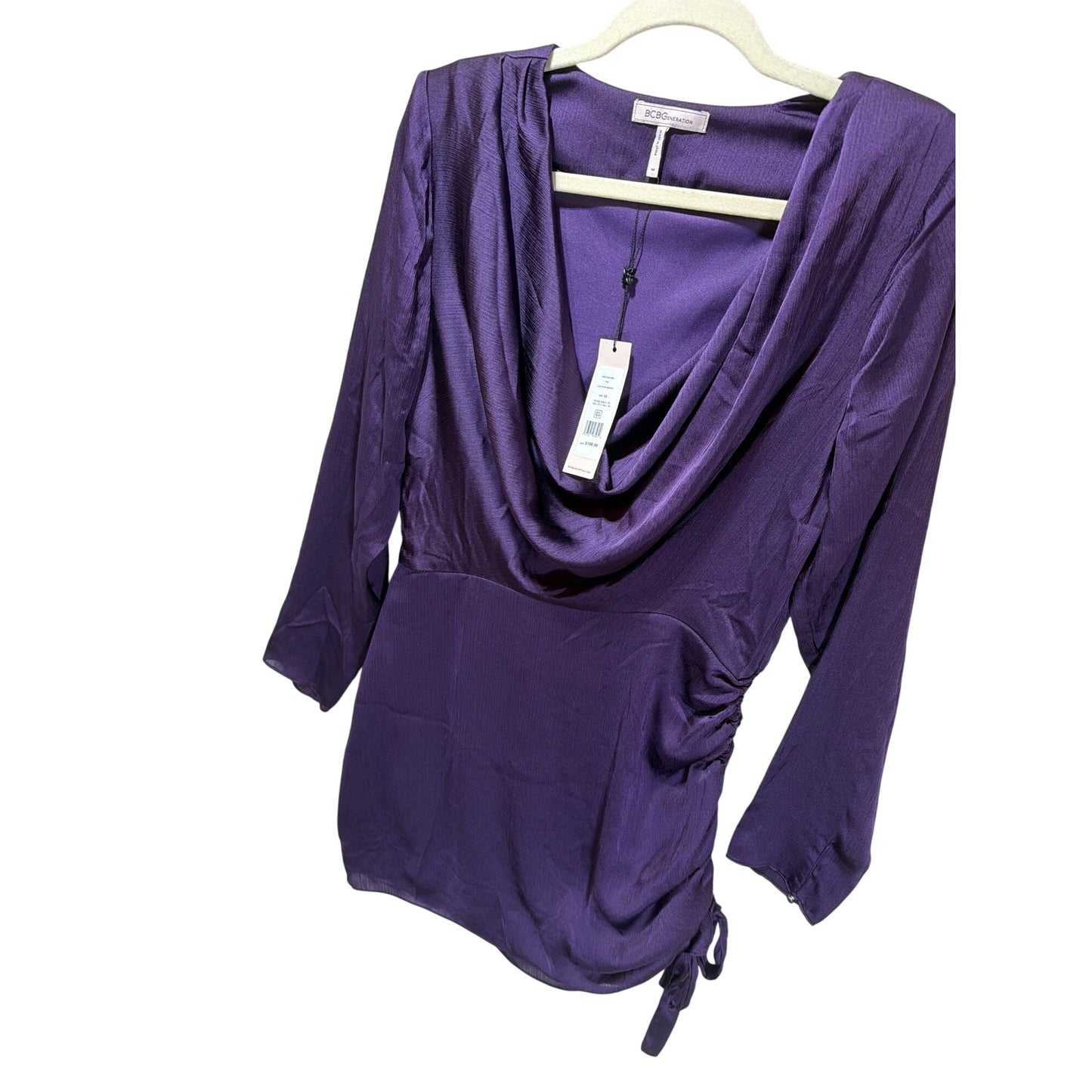 BCBGeneration NWT Blackberry Purple Cowl Neck Ruched Mini Dress Size M