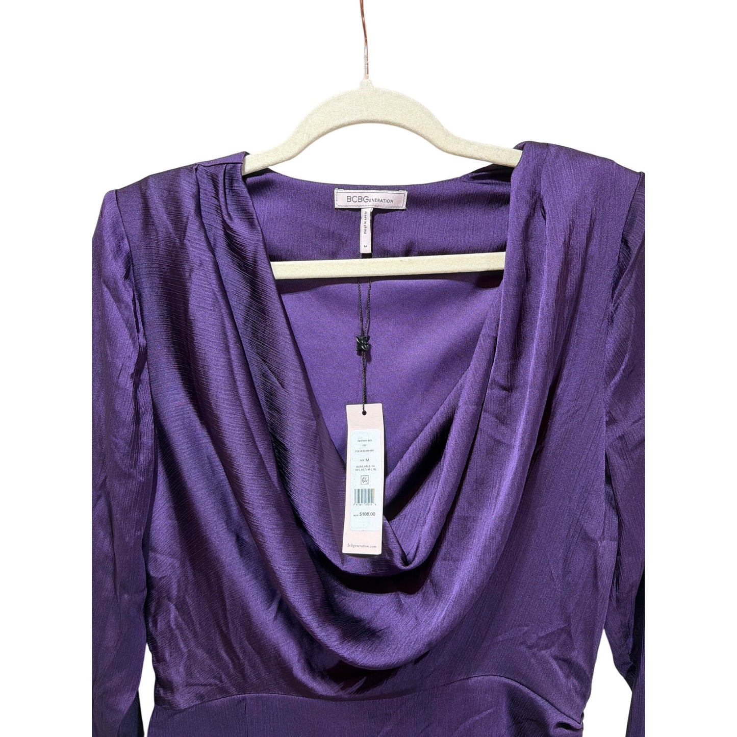 BCBGeneration NWT Blackberry Purple Cowl Neck Ruched Mini Dress Size M