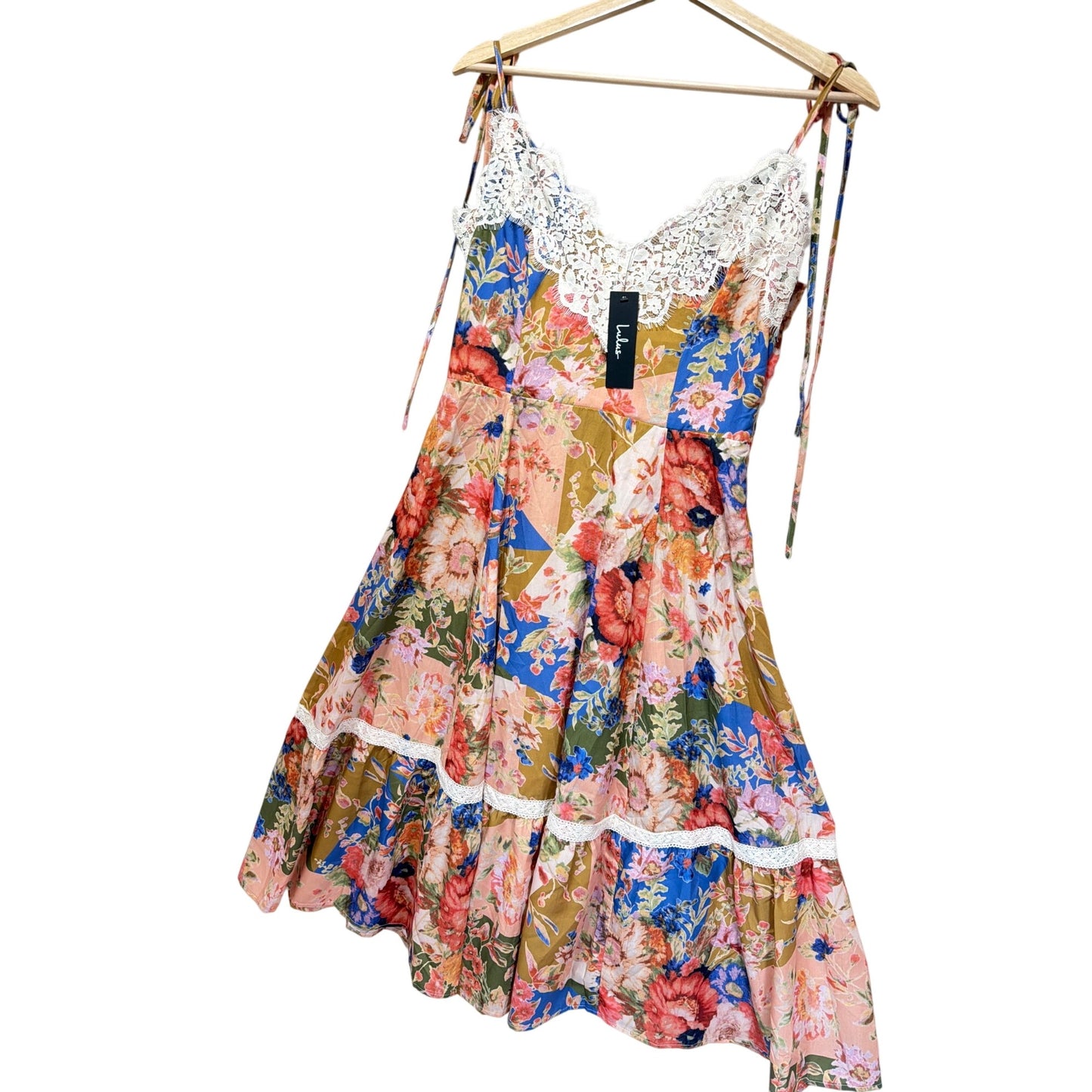 Lulu's NWT Ardith Light Pink Multi Floral Lace Tie Strap Midi Dress