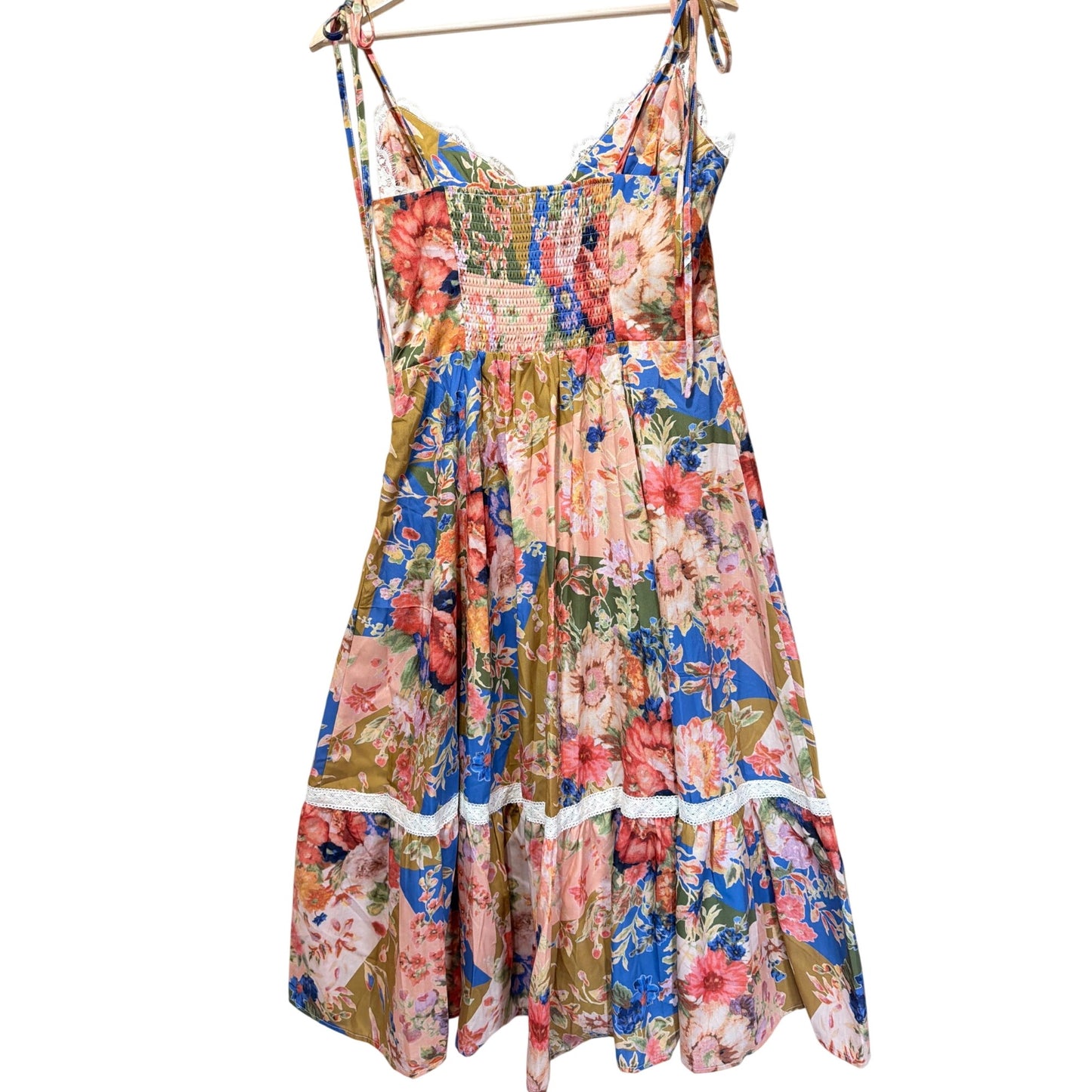 Lulu's NWT Ardith Light Pink Multi Floral Lace Tie Strap Midi Dress