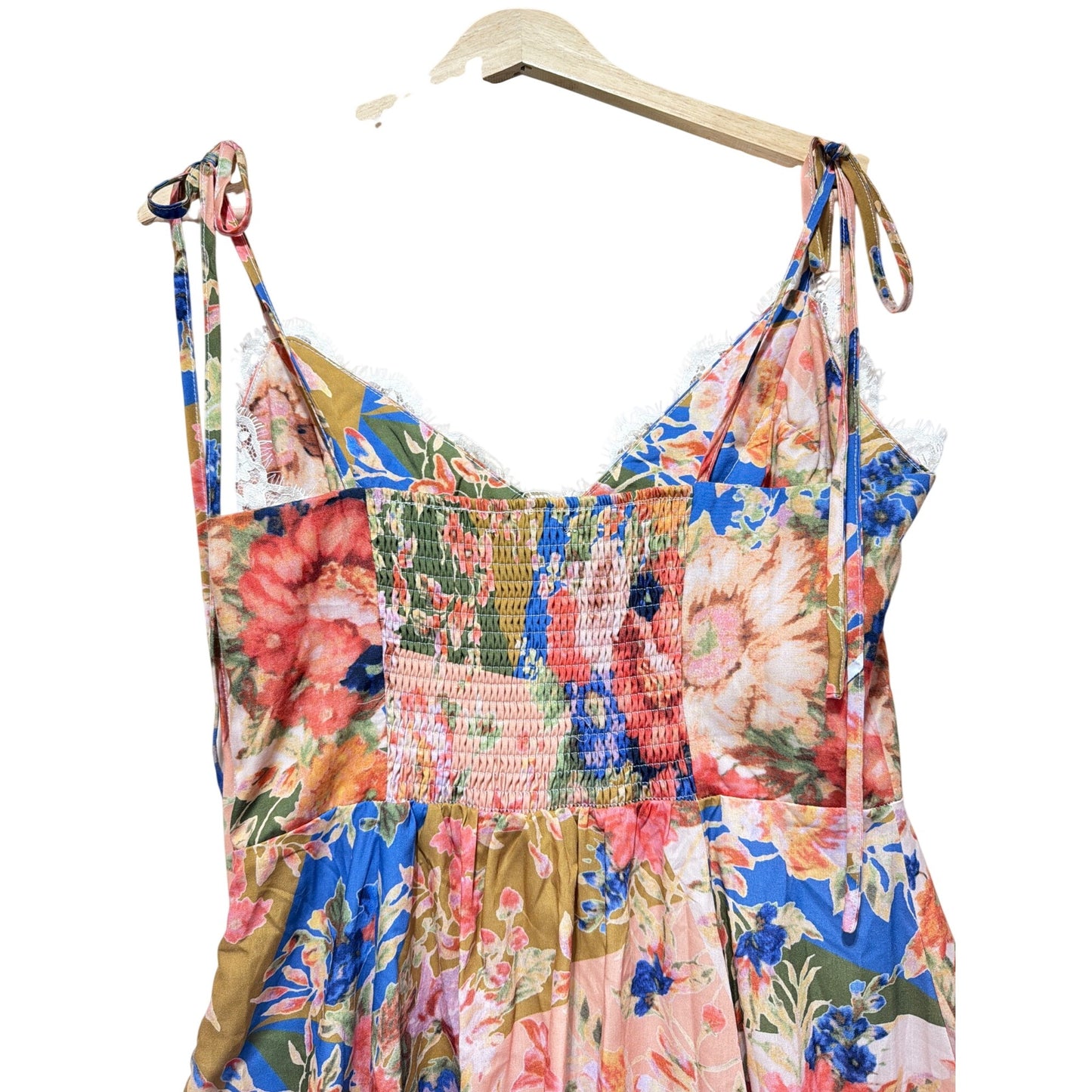 Lulu's NWT Ardith Light Pink Multi Floral Lace Tie Strap Midi Dress