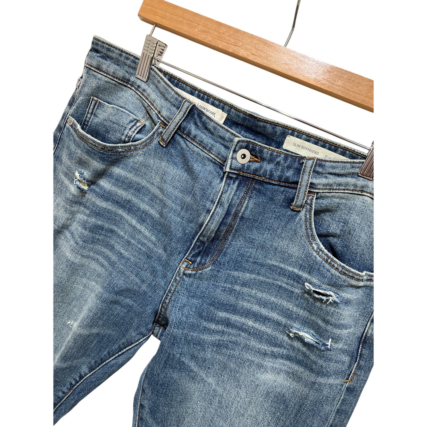 Pilcro By Anthropologie Slim Boyfriend Distressed Denim Jeans Size 30 Blue