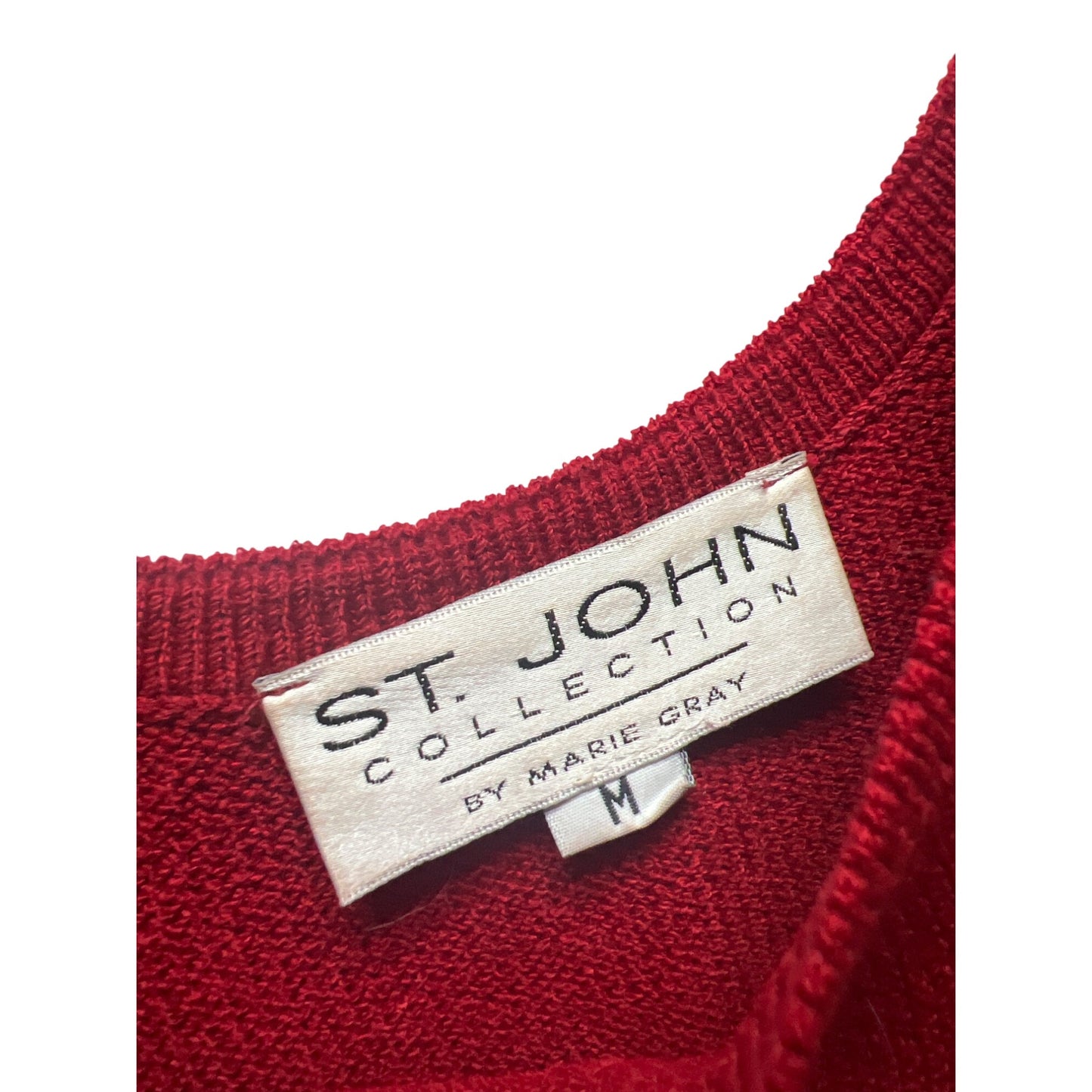 St John Collection Marie Grey Santana Red Knit Sleeveless Sweater Shell