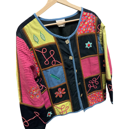 Coldwater Creek Vintage 90's Colorful Embroidered Patchwork Colorblock Jacket