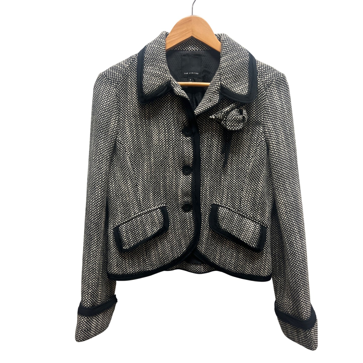 The Limited Black and Gray Tweed Floral Applique Tweed Wool Blend Blazer