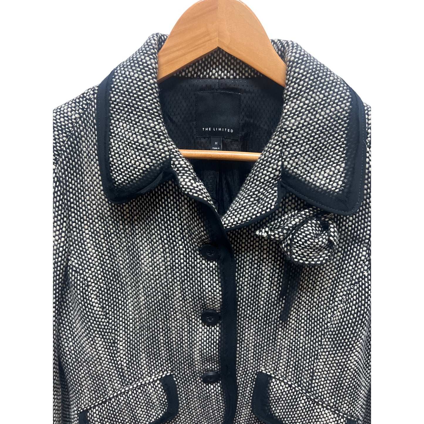 The Limited Black and Gray Tweed Floral Applique Tweed Wool Blend Blazer
