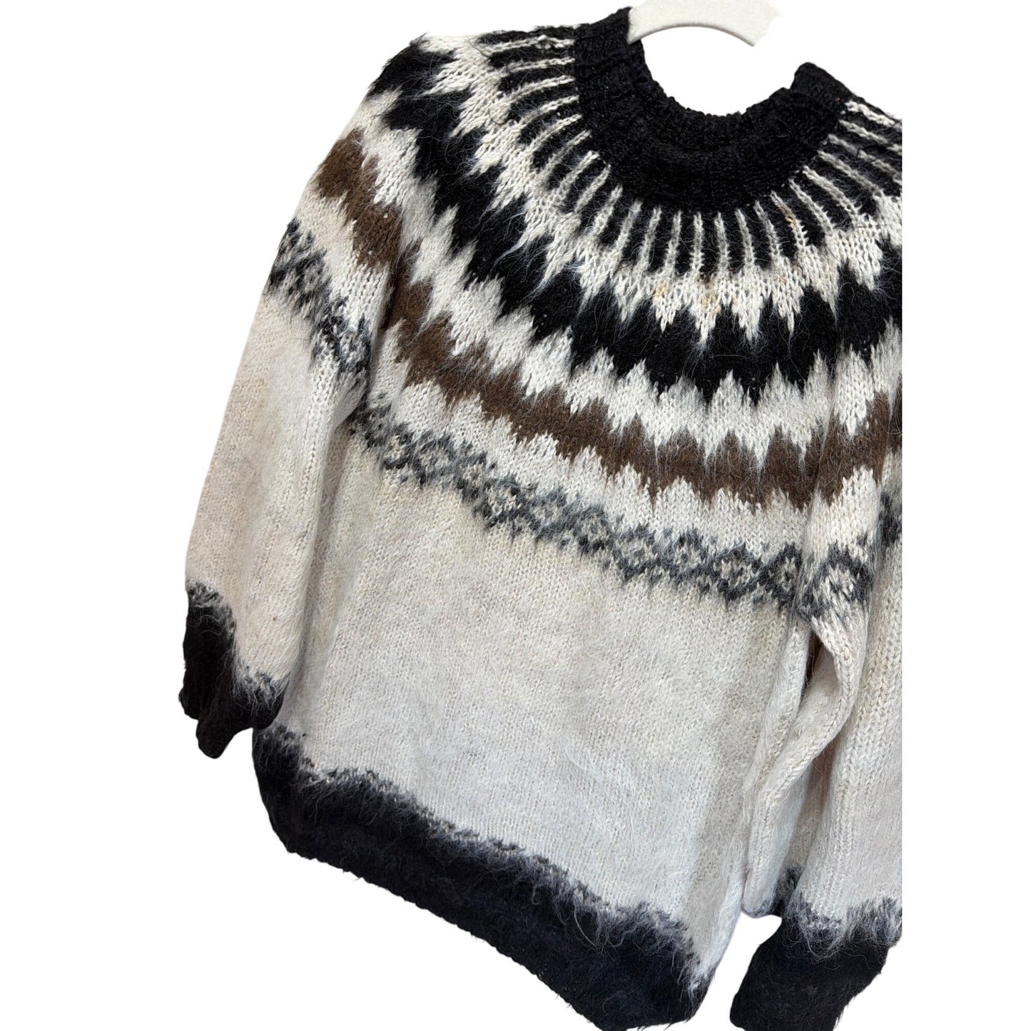 Casa Vintage 90's Alpaca Shaggy Fair Isle Knit Sweater XL Handmade Bolivia Wool