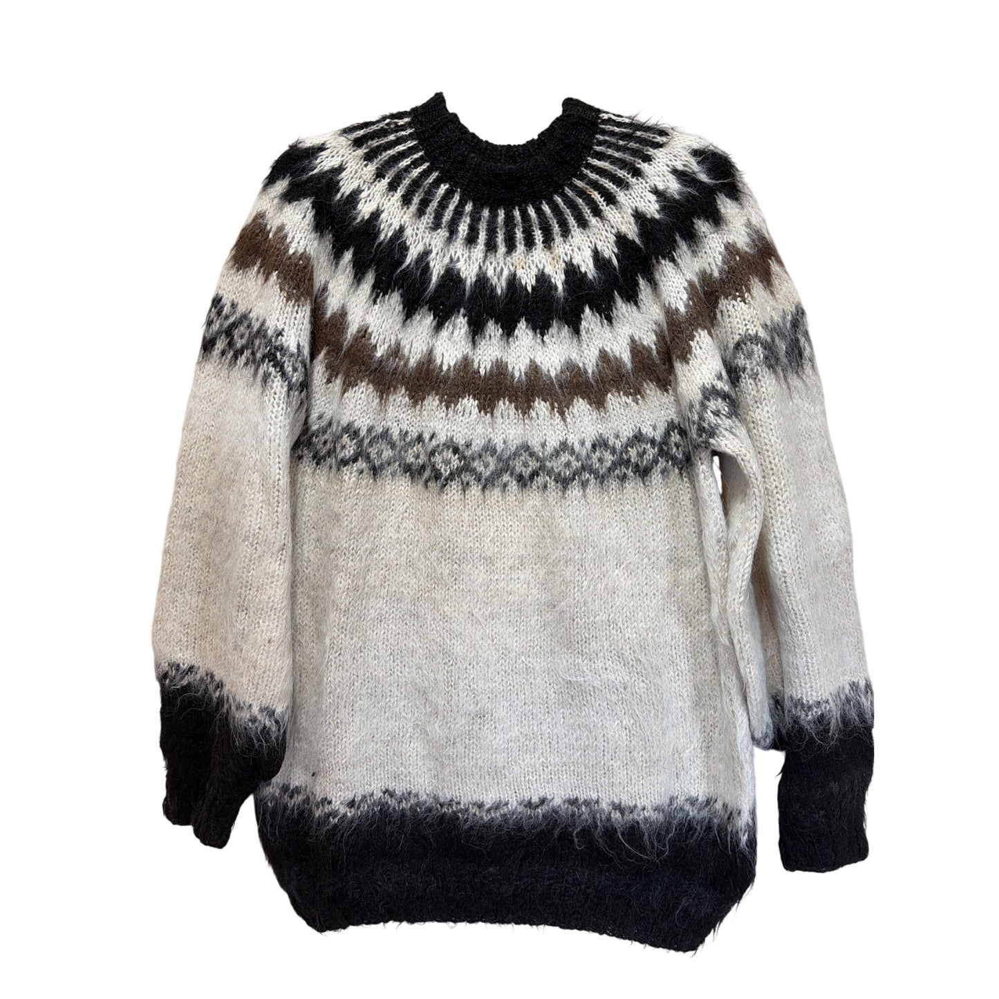 Casa Vintage 90's Alpaca Shaggy Fair Isle Knit Sweater XL Handmade Bolivia Wool