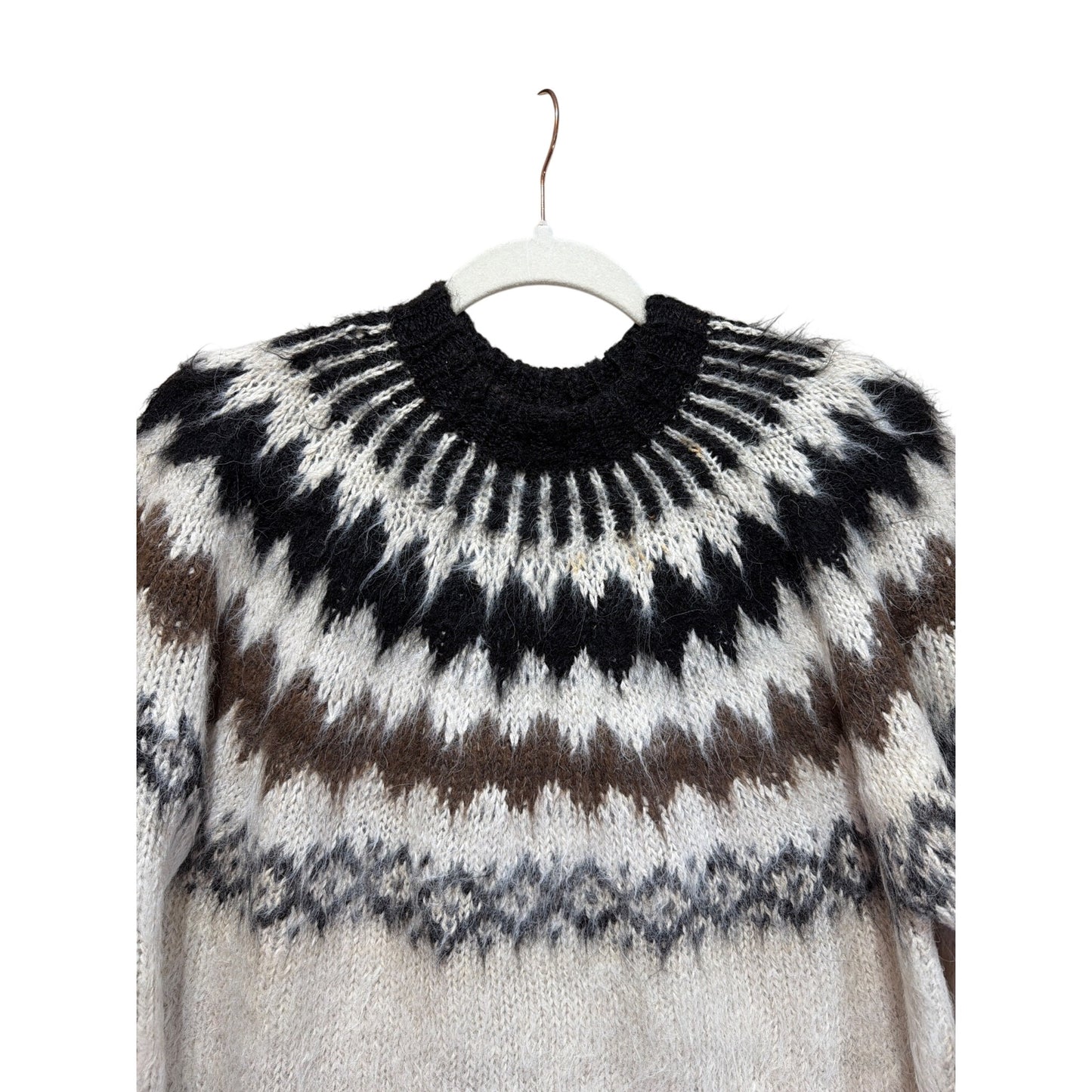 Casa Vintage 90's Alpaca Shaggy Fair Isle Knit Sweater XL Handmade Bolivia Wool