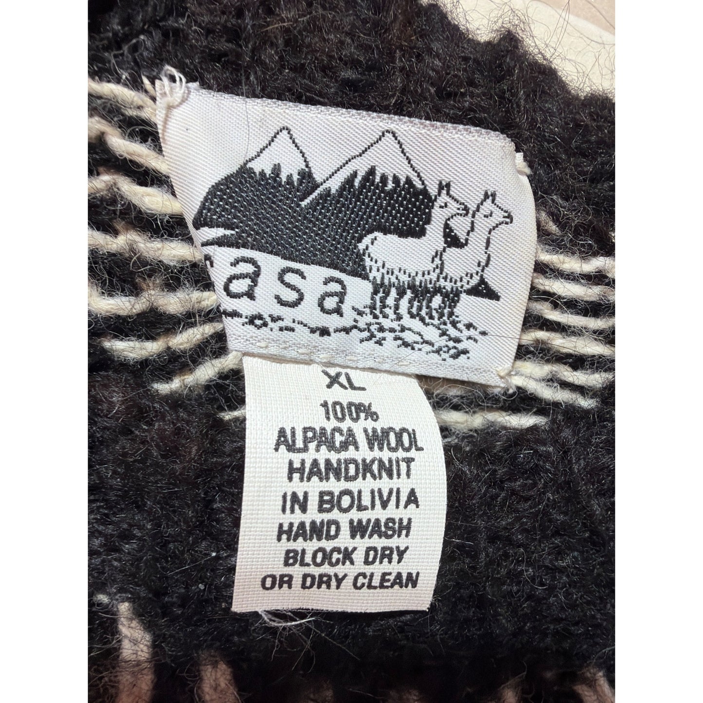Casa Vintage 90's Alpaca Shaggy Fair Isle Knit Sweater XL Handmade Bolivia Wool