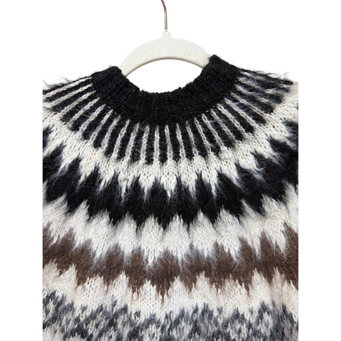 Casa Vintage 90's Alpaca Shaggy Fair Isle Knit Sweater XL Handmade Bolivia Wool