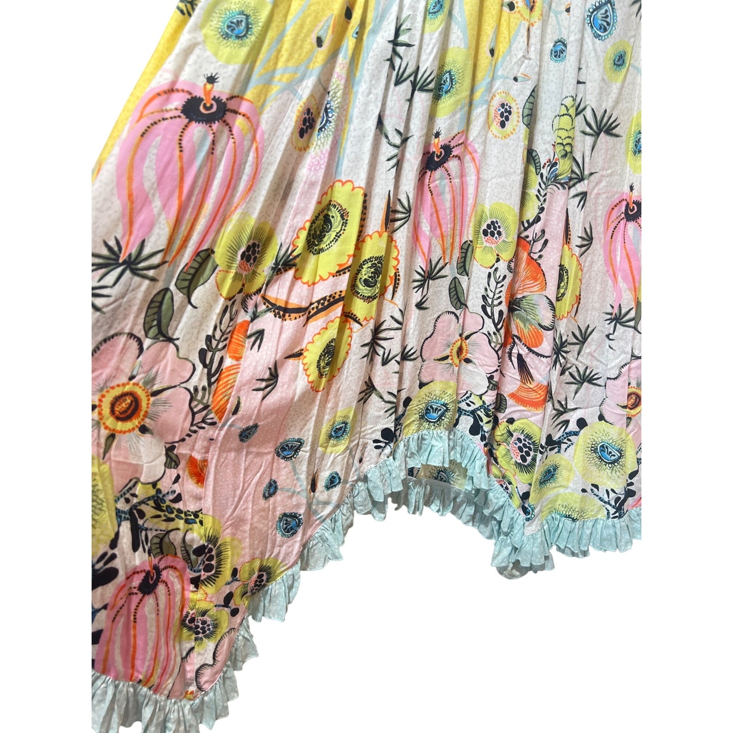 Anthropologie Margaux Botanical Floral Sleep Loungewear Dress With Ruffled Hem & Tie-Back Detailing XS