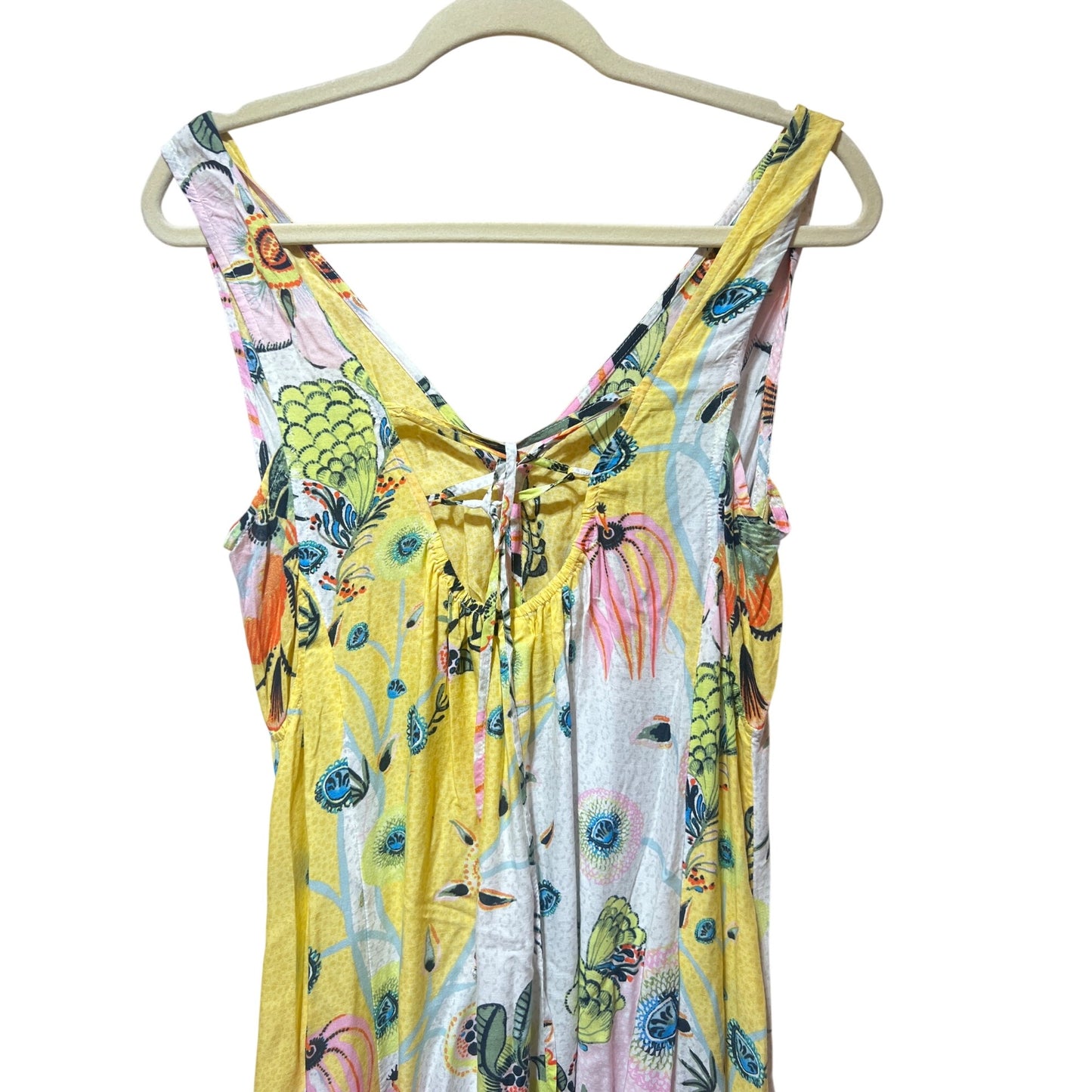 Anthropologie Margaux Botanical Floral Sleep Loungewear Dress With Ruffled Hem & Tie-Back Detailing XS