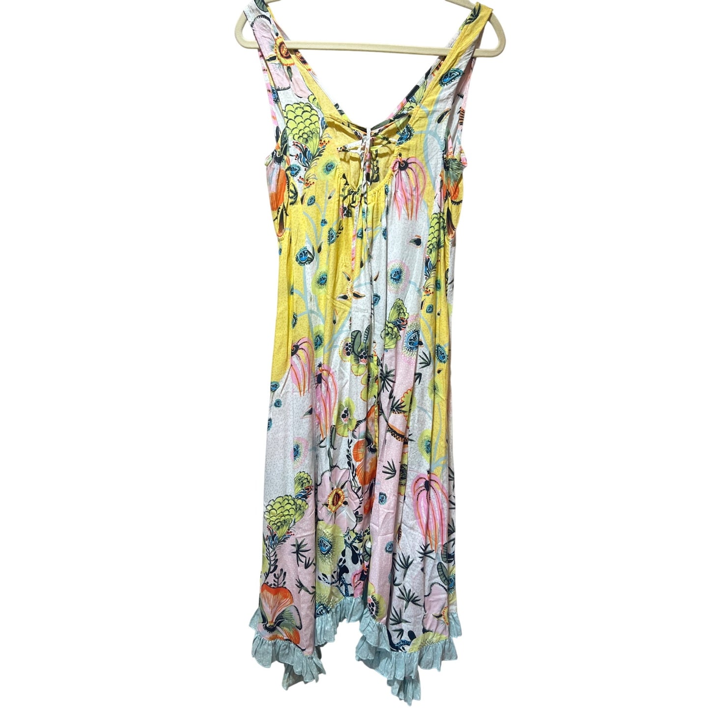 Anthropologie Margaux Botanical Floral Sleep Loungewear Dress With Ruffled Hem & Tie-Back Detailing XS
