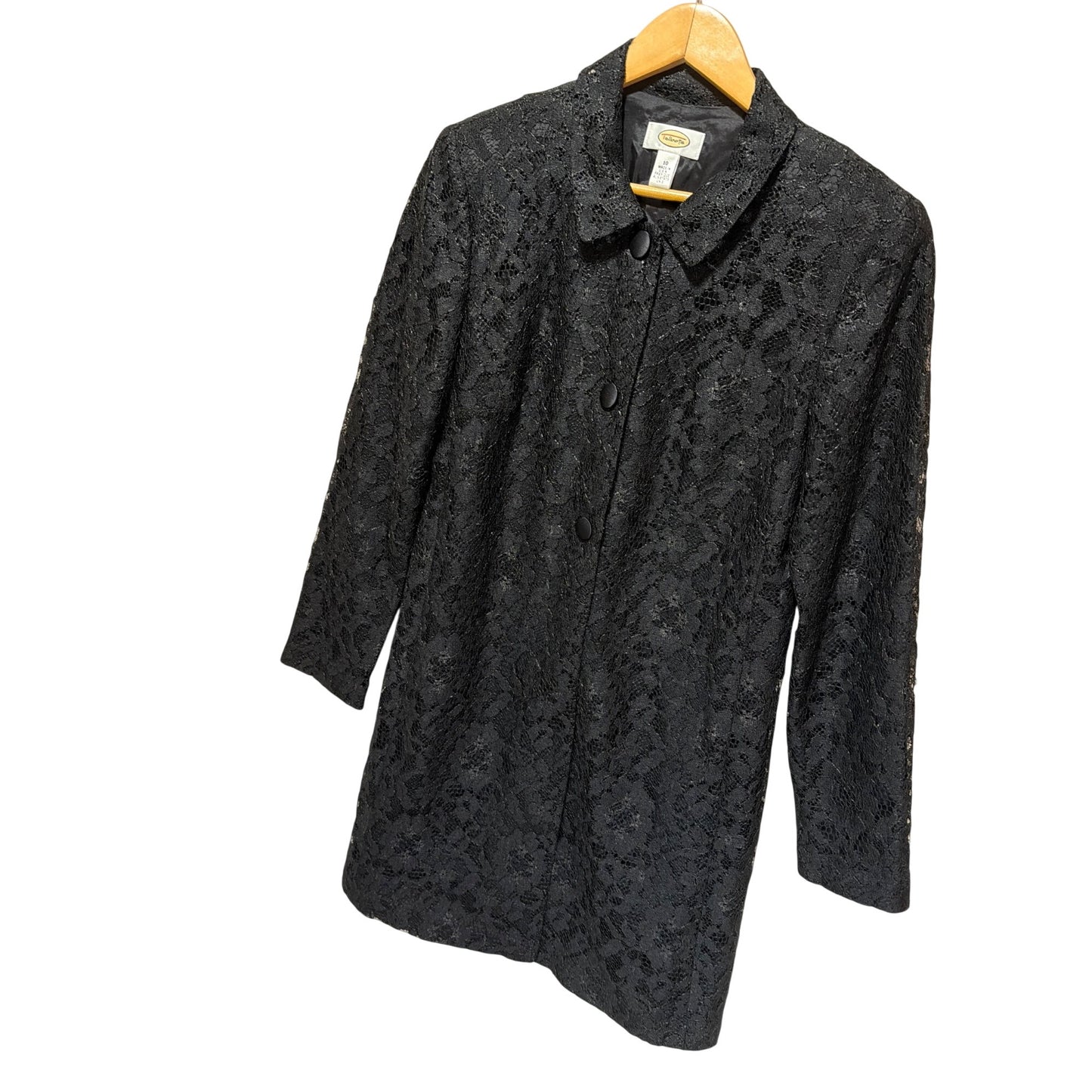 Talbots Vintage 90s Black Lace Button-Front Coat Size 10 Made in USA