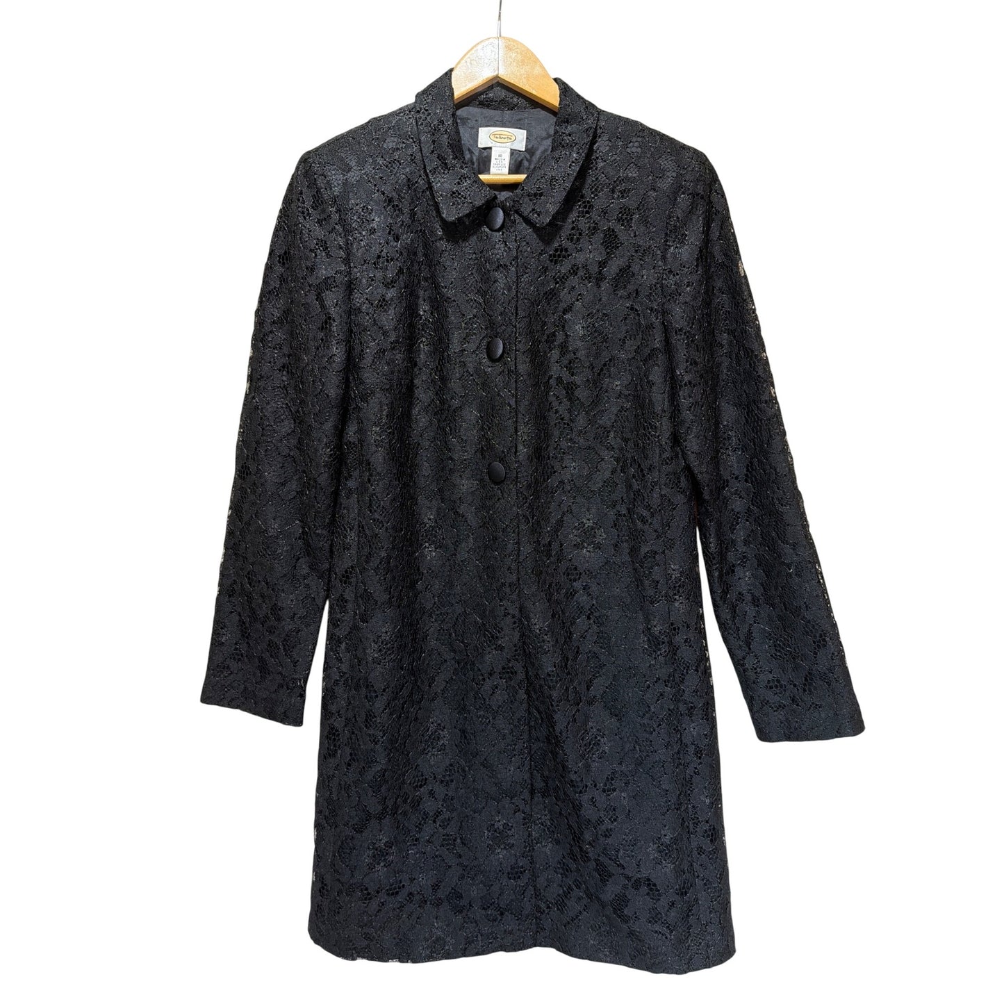 Talbots Vintage 90s Black Lace Button-Front Coat Size 10 Made in USA