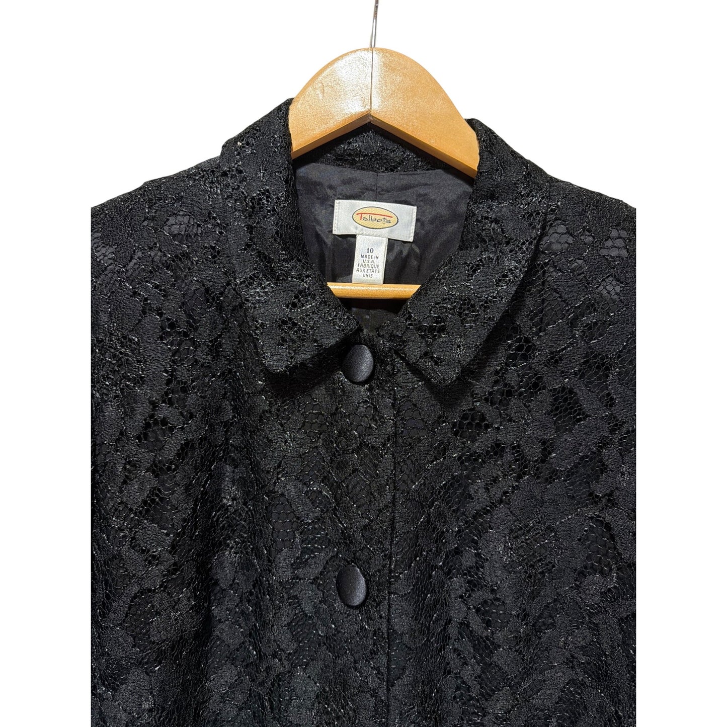 Talbots Vintage 90s Black Lace Button-Front Coat Size 10 Made in USA