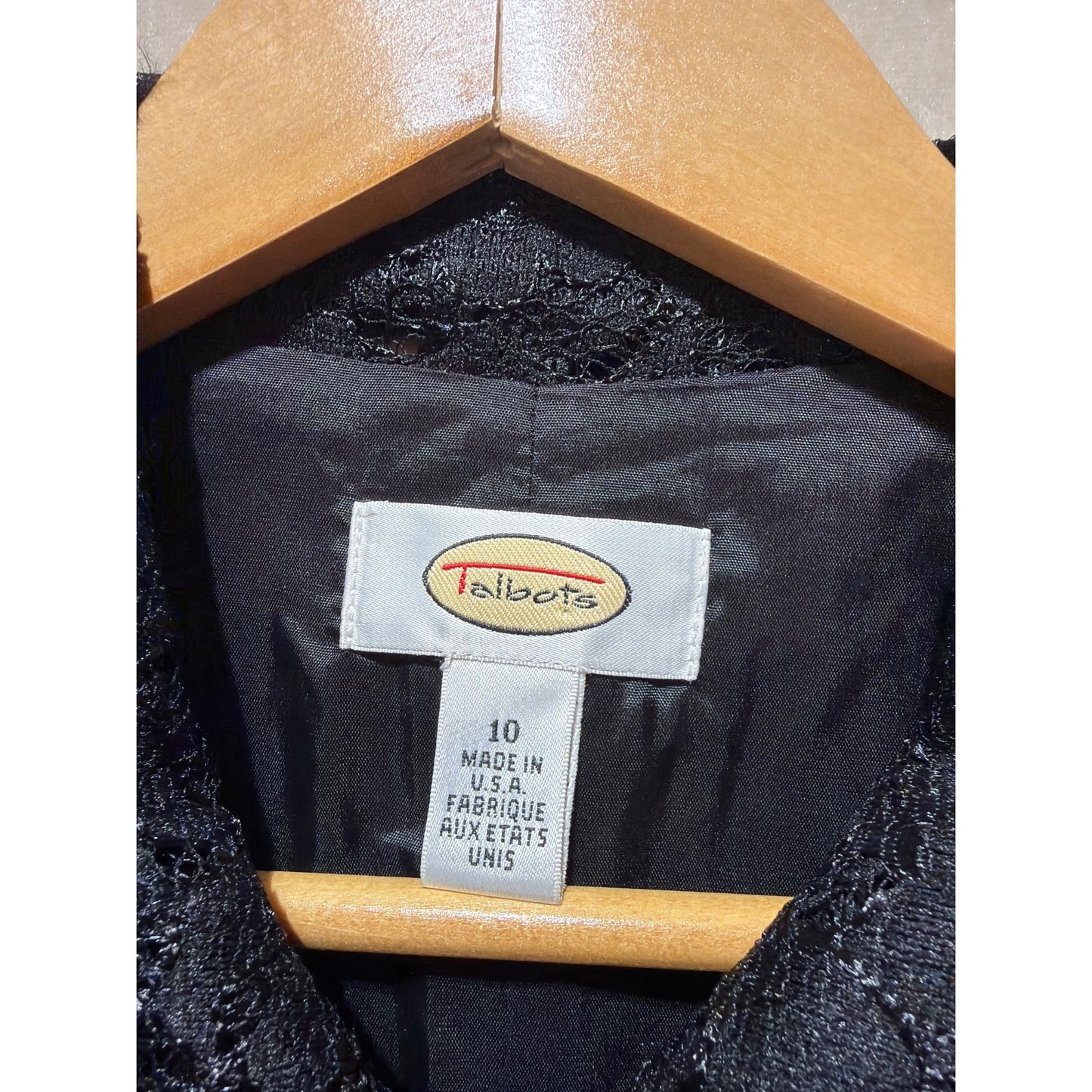 Talbots Vintage 90s Black Lace Button-Front Coat Size 10 Made in USA