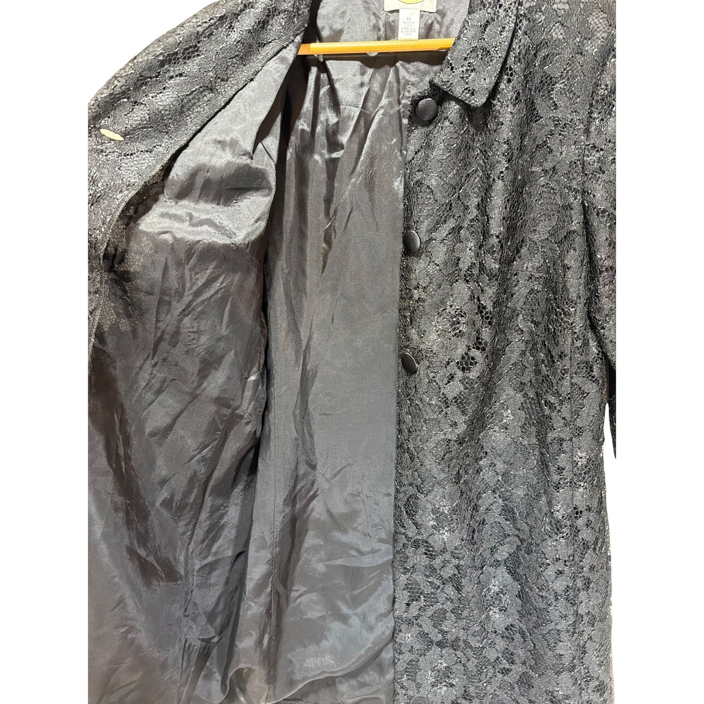 Talbots Vintage 90s Black Lace Button-Front Coat Size 10 Made in USA