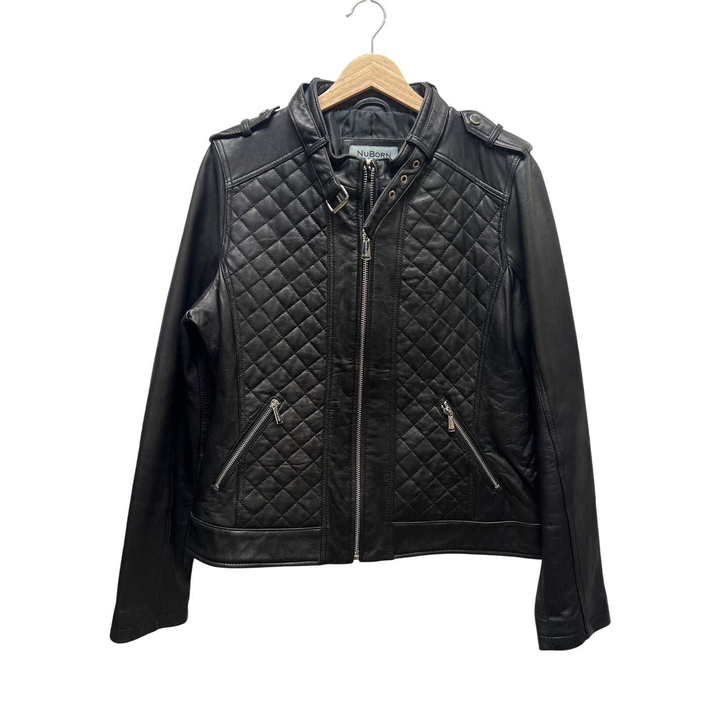 NuBorn New Zealand Black Quilted Lambskin Leather Moto Jacket