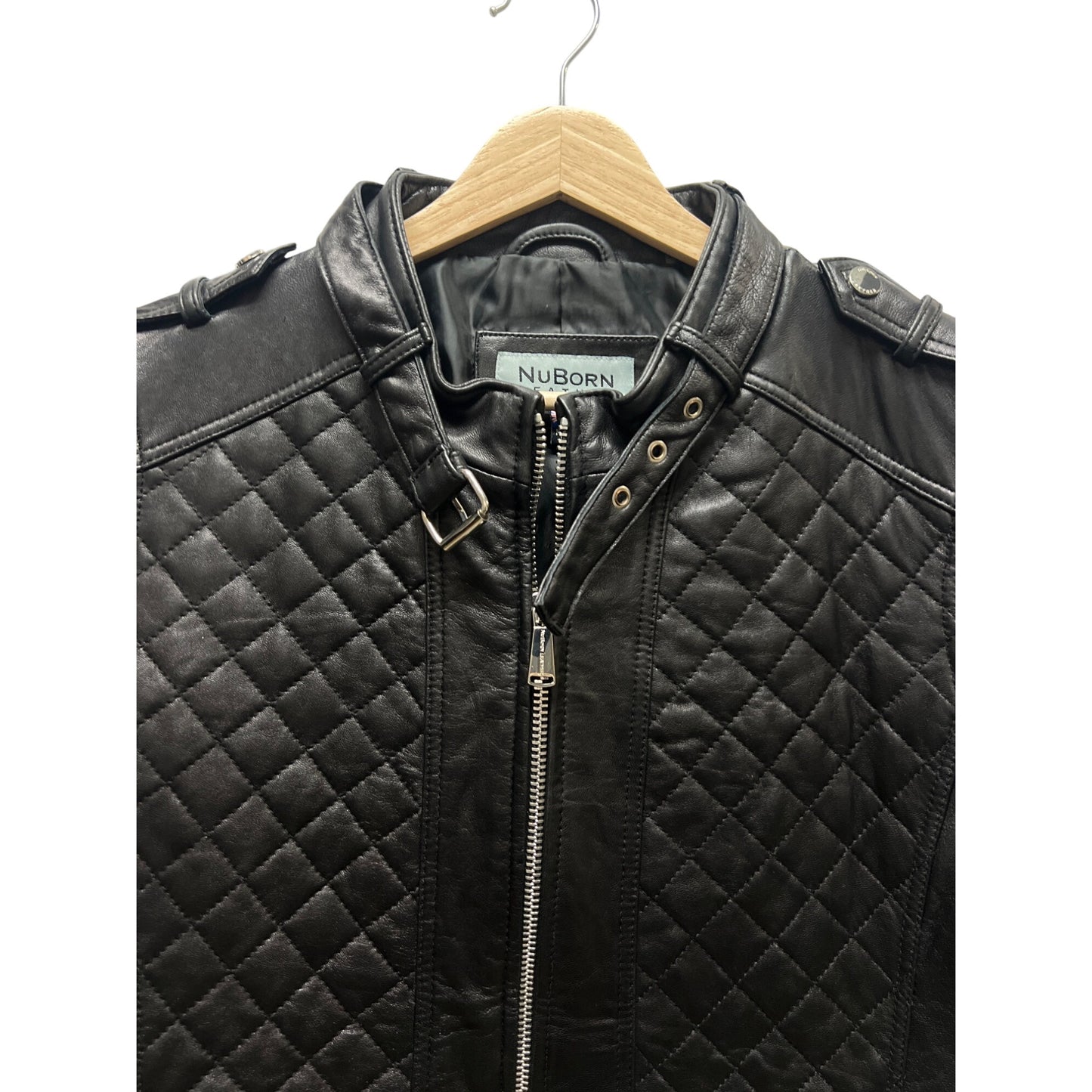 NuBorn New Zealand Black Quilted Lambskin Leather Moto Jacket