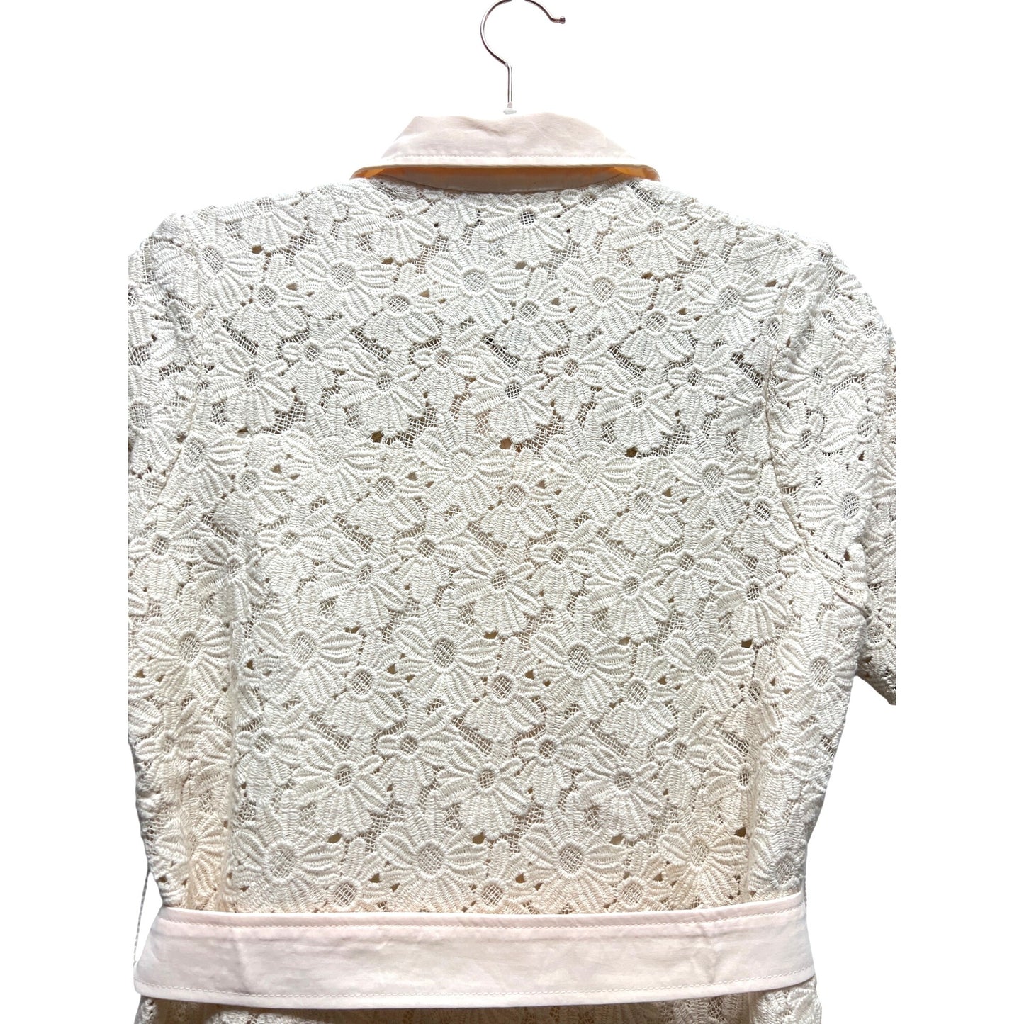 Sandro Adrienne NWOT Ivory and Pink Lace Overlay Shirt Dress