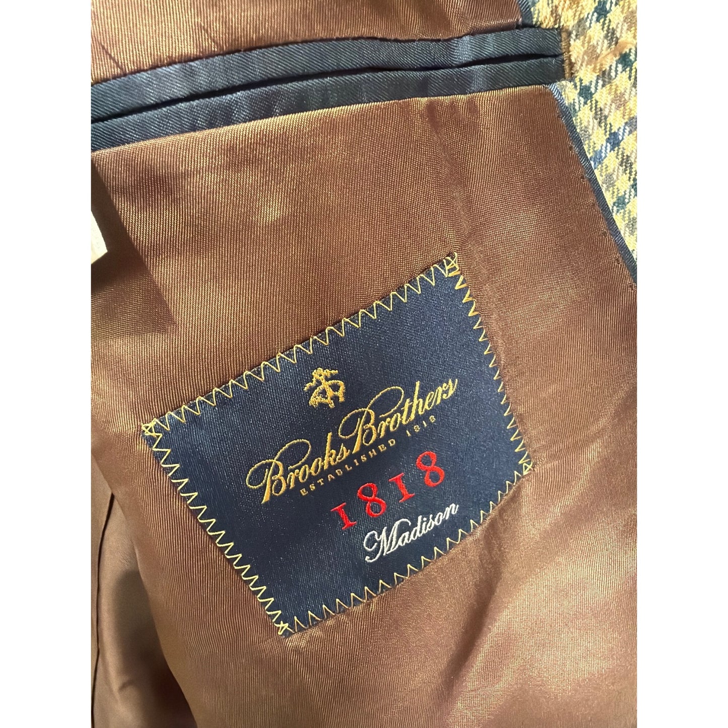 Brooks Brothers 1818 Madison Plaid Checked Blazer Jacket 44L Wool Tailored Fit