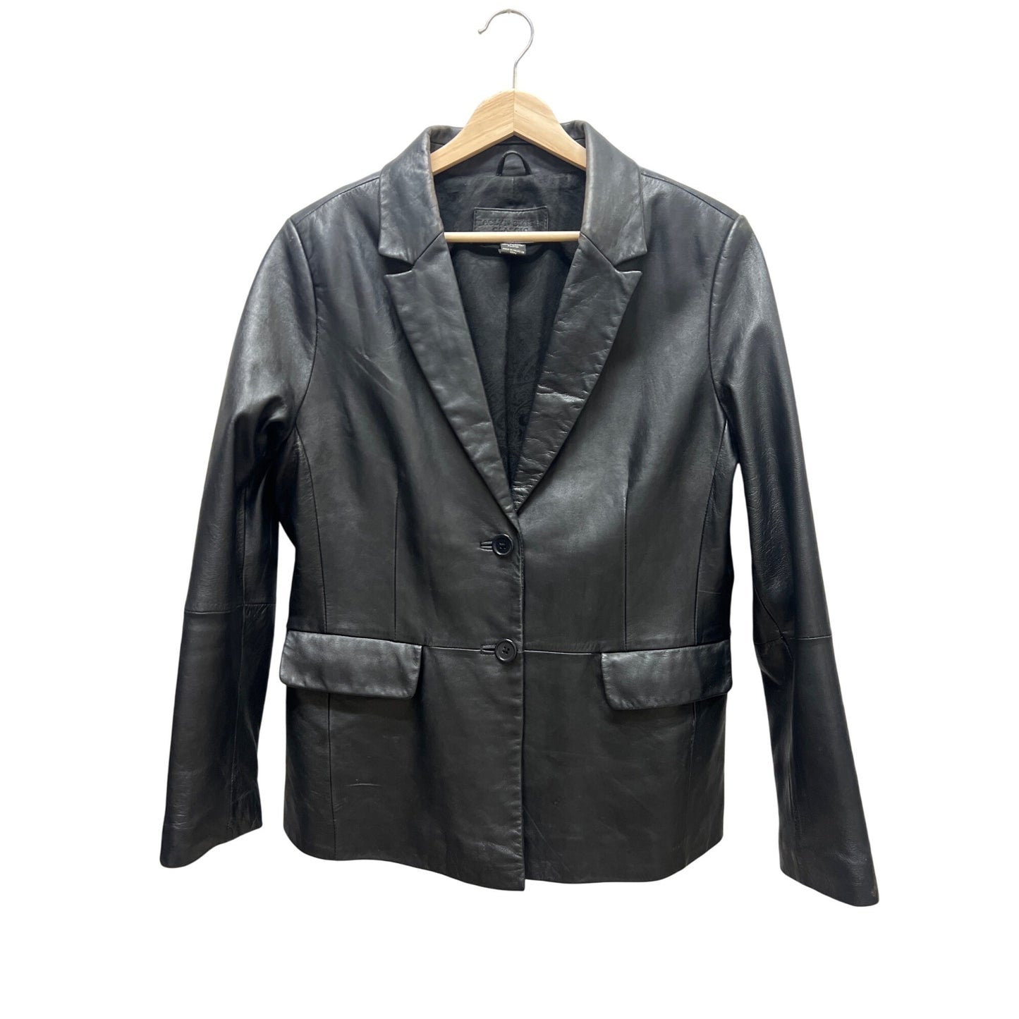 Jaclyn Smith Collection Vintage Y2K Black Genuine Leather Blazer Coat