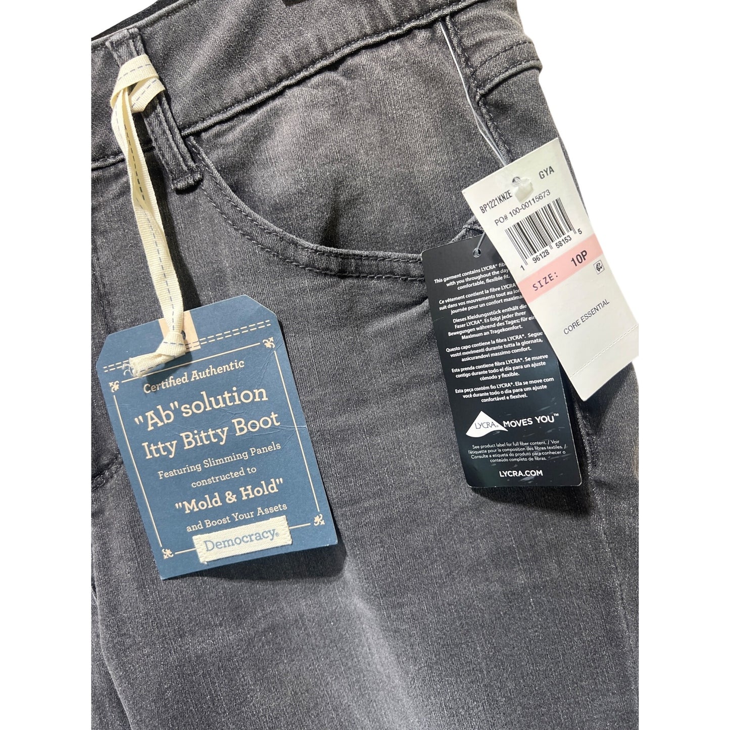 Democracy NWT Absolution Itty Bitty Boot Jeans Gray Slimming Panels Mold & Hold Size 10P Core Essential