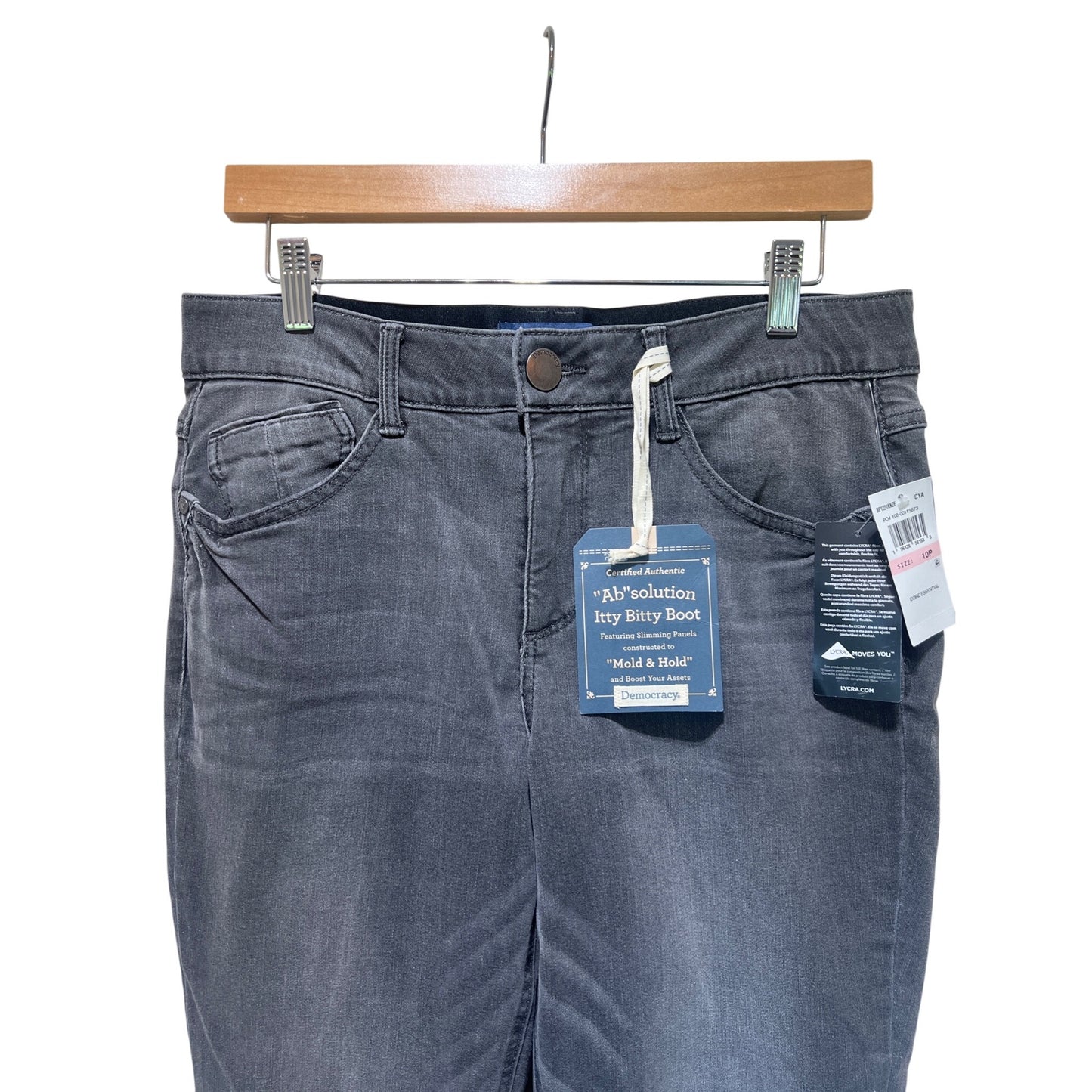 Democracy NWT Absolution Itty Bitty Boot Jeans Gray Slimming Panels Mold & Hold Size 10P Core Essential