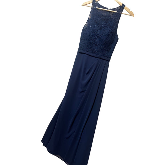 Morilee Madeline Gardner Navy Lace Top Chiffon Floor-Length Dress Size 4