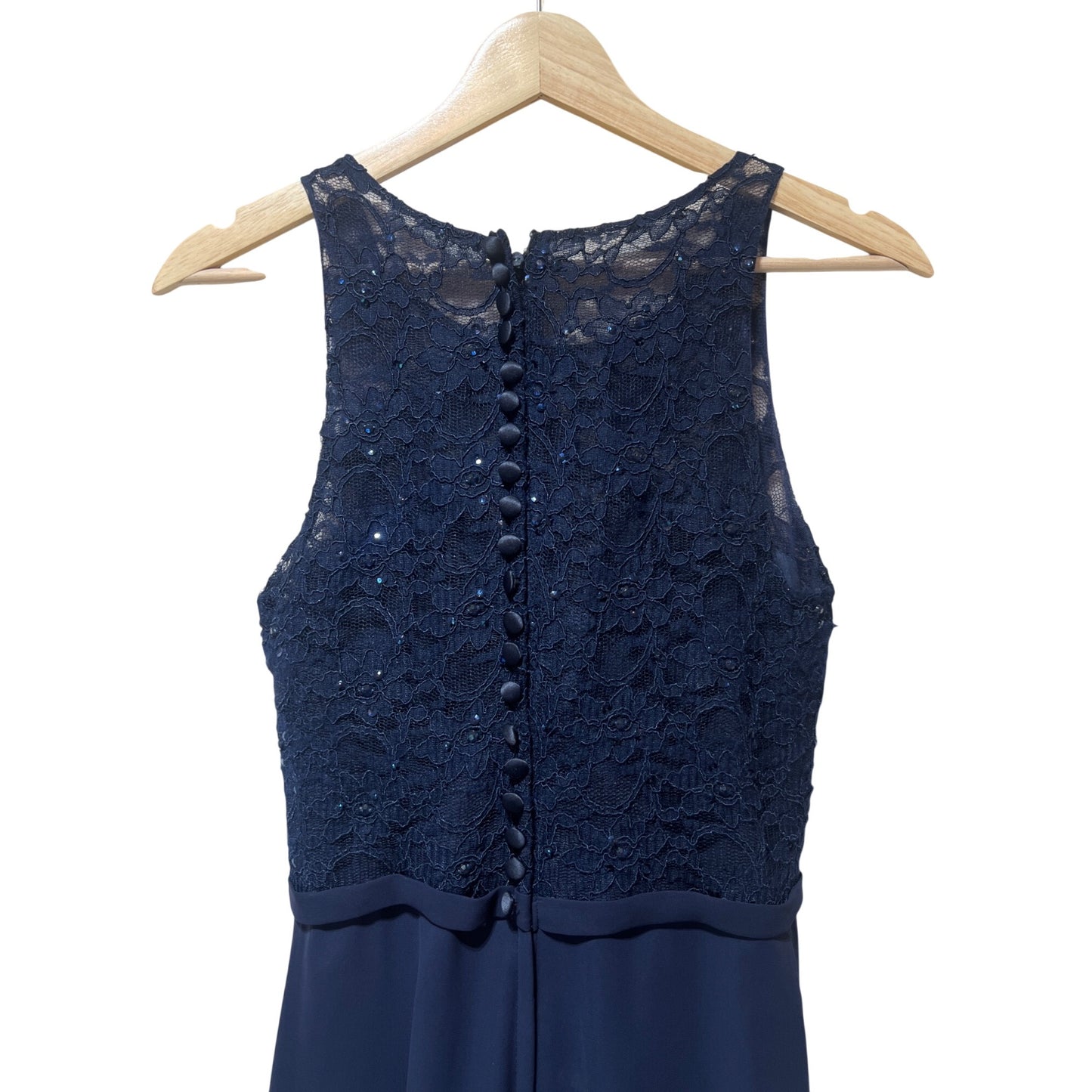 Morilee Madeline Gardner Navy Lace Top Chiffon Floor-Length Dress Size 4