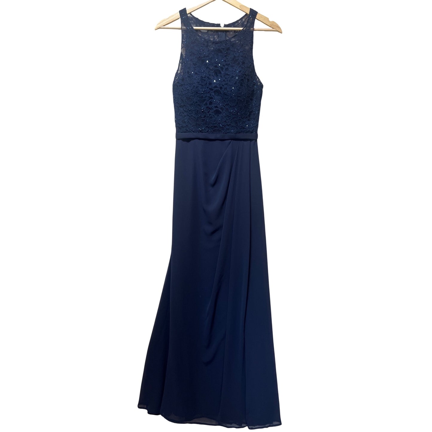 Morilee Madeline Gardner Navy Lace Top Chiffon Floor-Length Dress Size 4