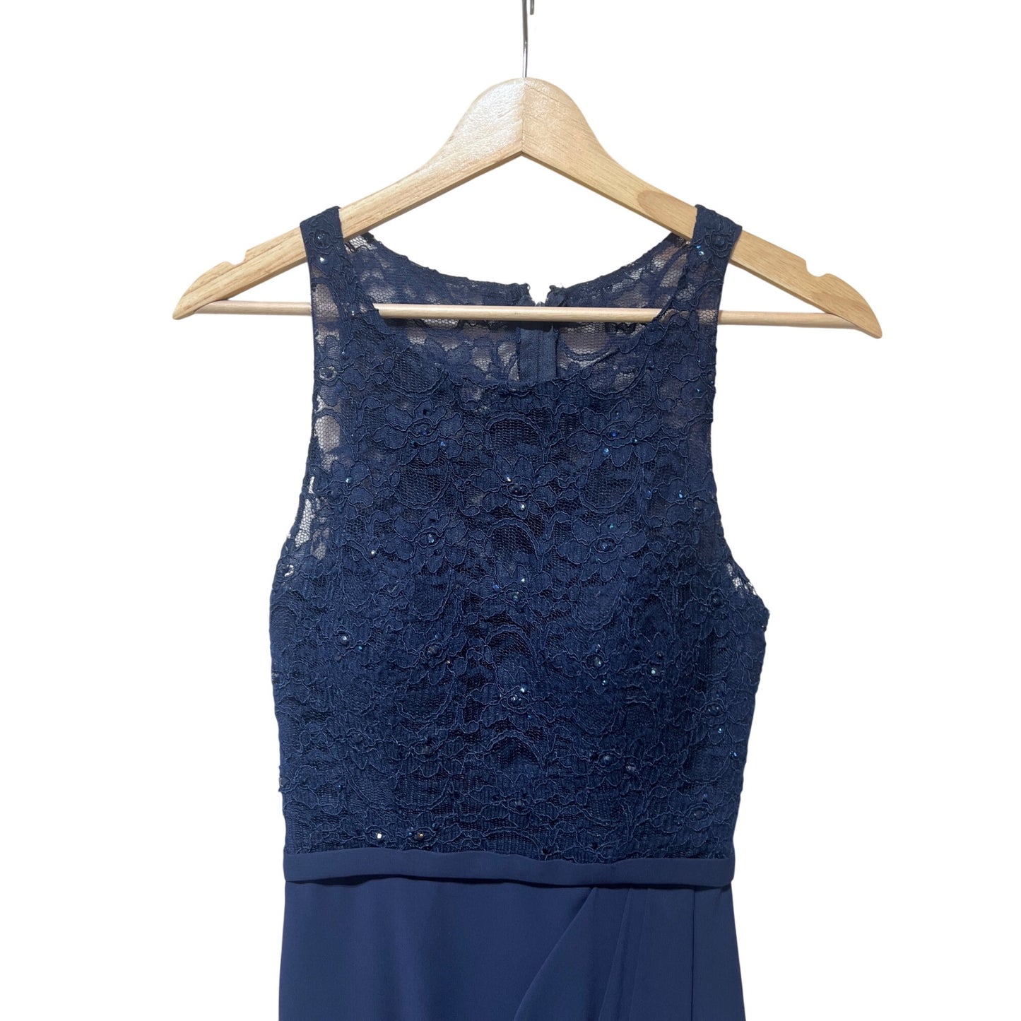 Morilee Madeline Gardner Navy Lace Top Chiffon Floor-Length Dress Size 4