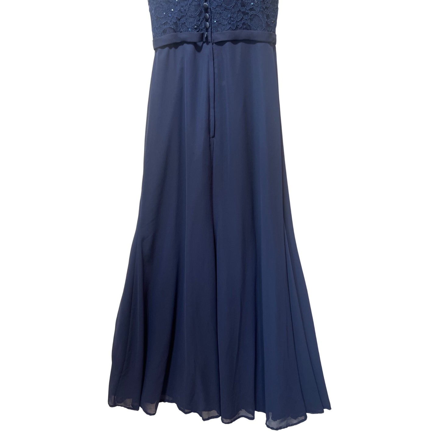 Morilee Madeline Gardner Navy Lace Top Chiffon Floor-Length Dress Size 4
