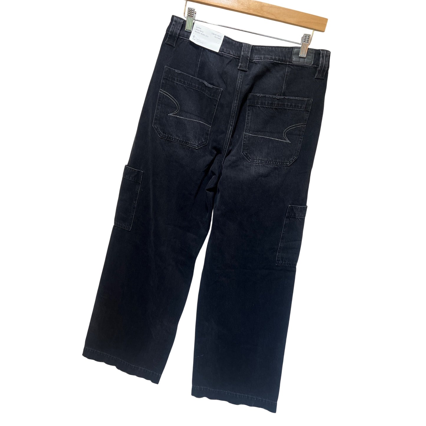 American Eagle NWT Black Super High-Rise Baggy Wide Leg Jeans Size 8 Comfort Stretch Waistband