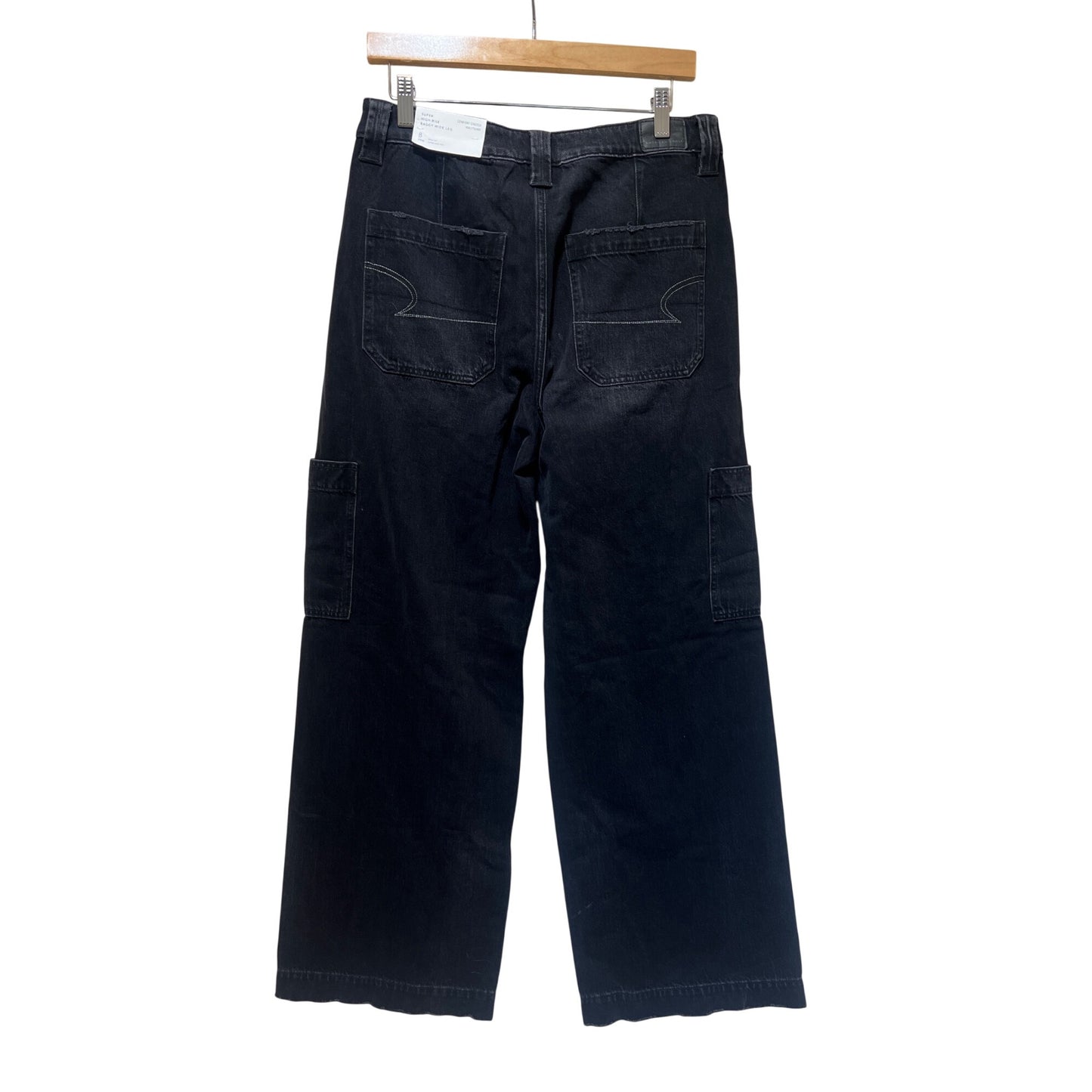American Eagle NWT Black Super High-Rise Baggy Wide Leg Jeans Size 8 Comfort Stretch Waistband