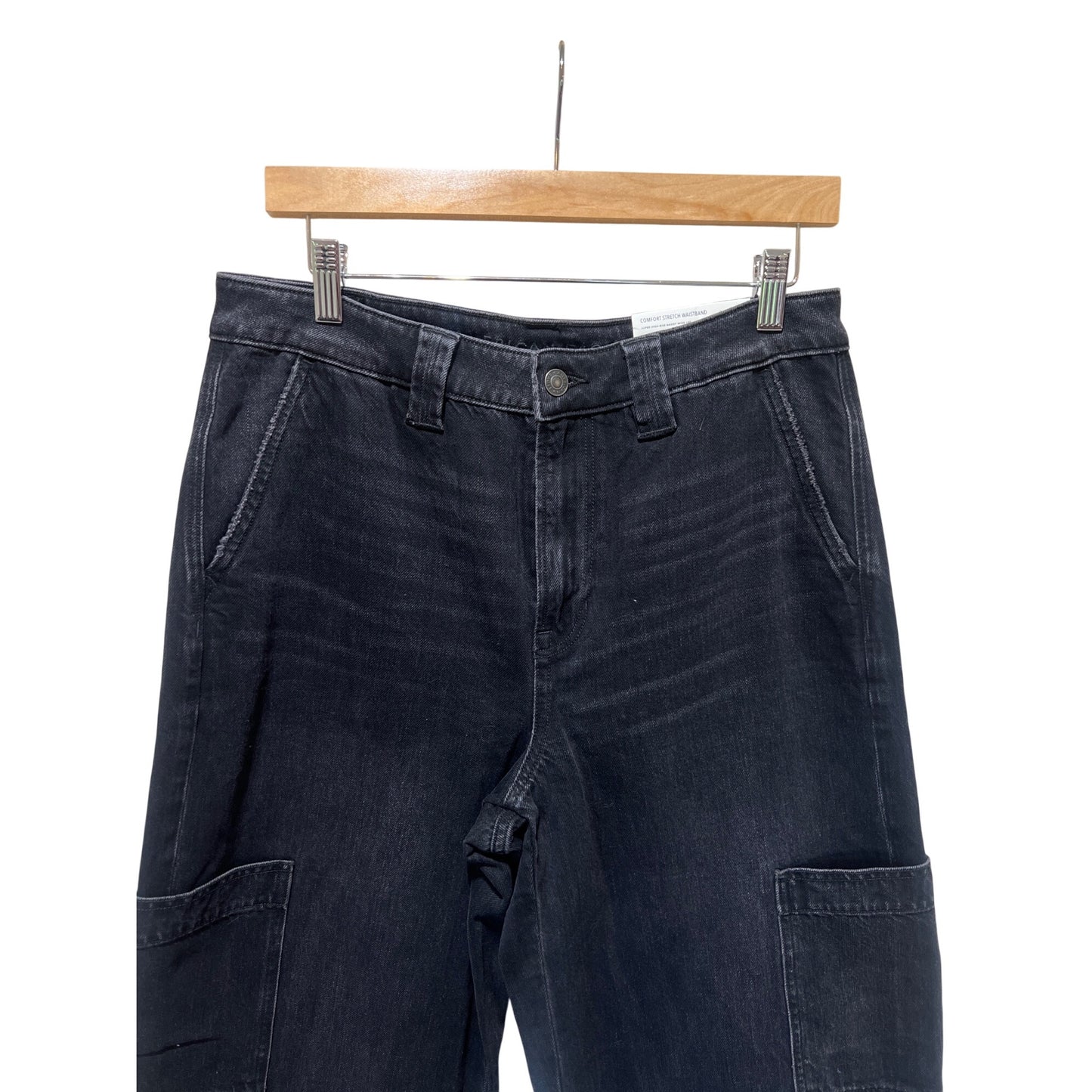 American Eagle NWT Black Super High-Rise Baggy Wide Leg Jeans Size 8 Comfort Stretch Waistband