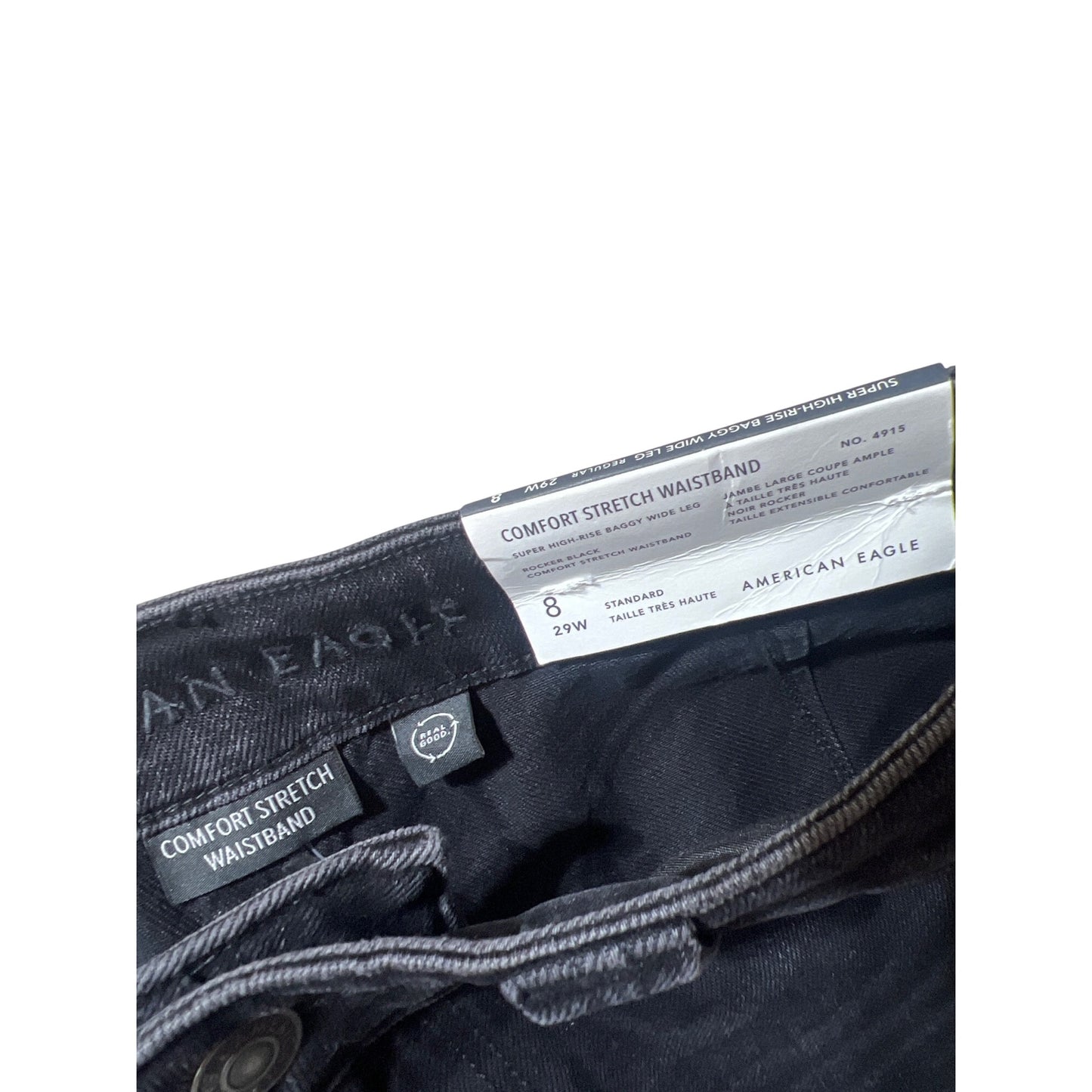 American Eagle NWT Black Super High-Rise Baggy Wide Leg Jeans Size 8 Comfort Stretch Waistband