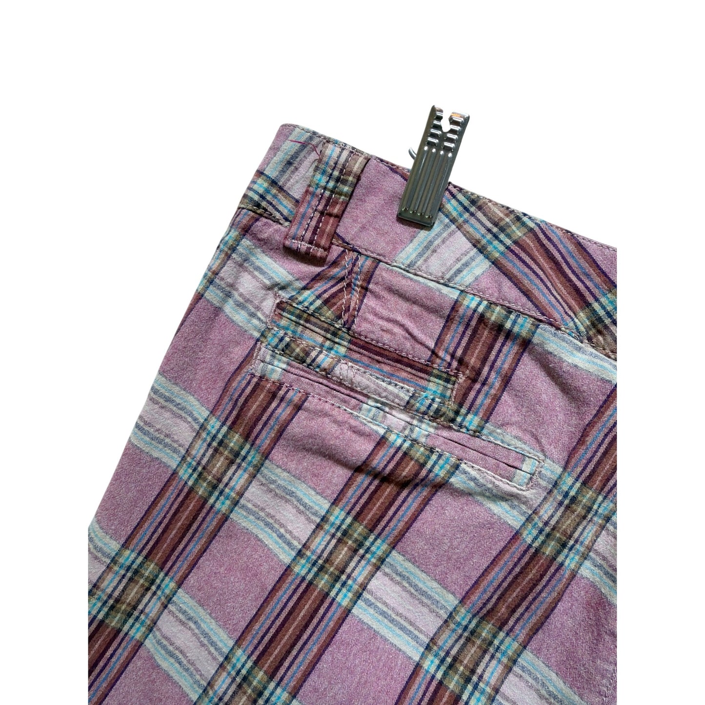 Dockers Collection Low Rise Slightly Curvy Pink & Tan Plaid Bermuda Chino Shorts Womens Size 12