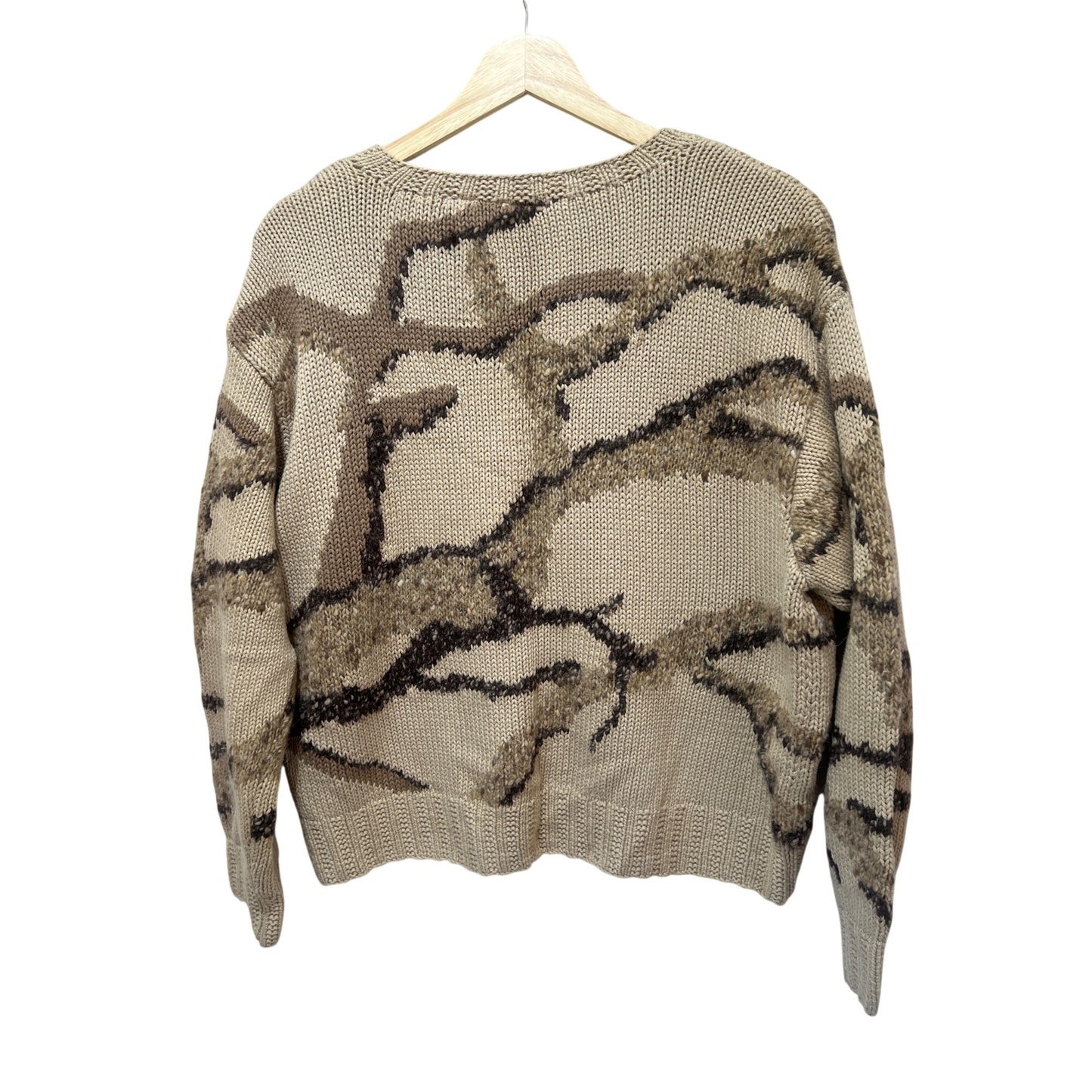 Liz Claiborne Lizsport Petite Sweater Beige Woodland Knit Koala on Branch Cotton Wool Blend